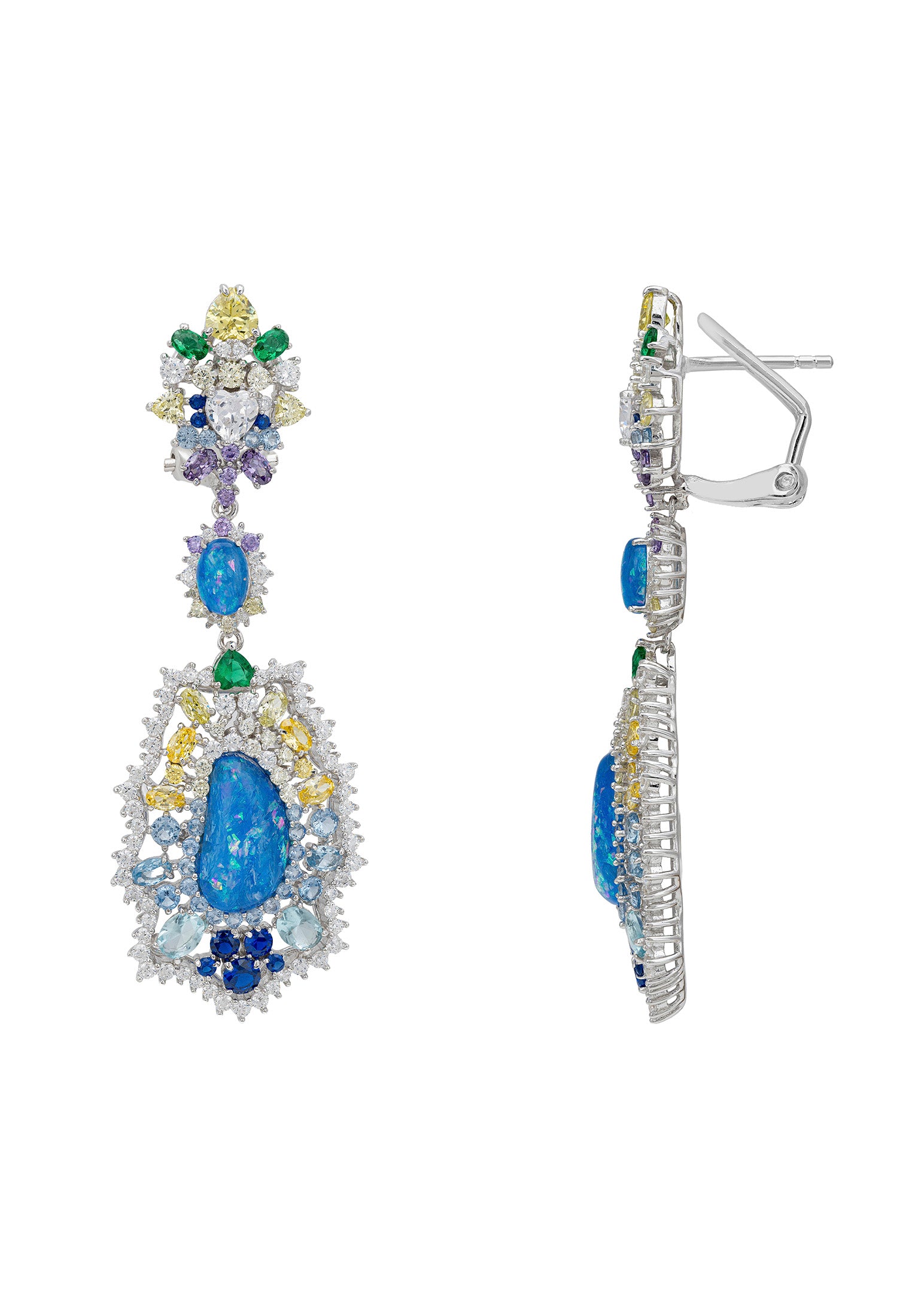 Frida Blue Opal Rainbow Drop Earrings Silver