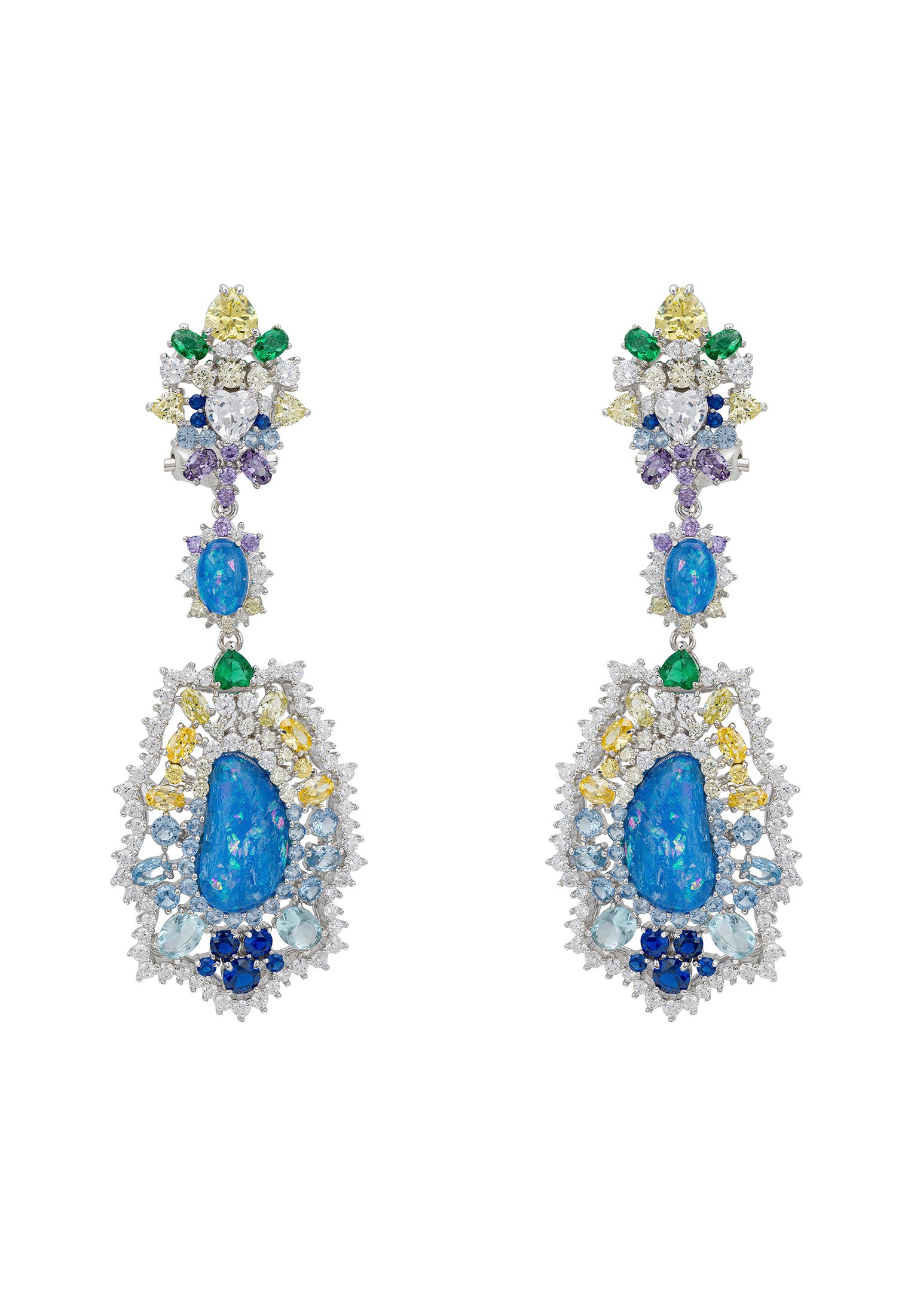 Frida Blue Opal Rainbow Drop Earrings Silver