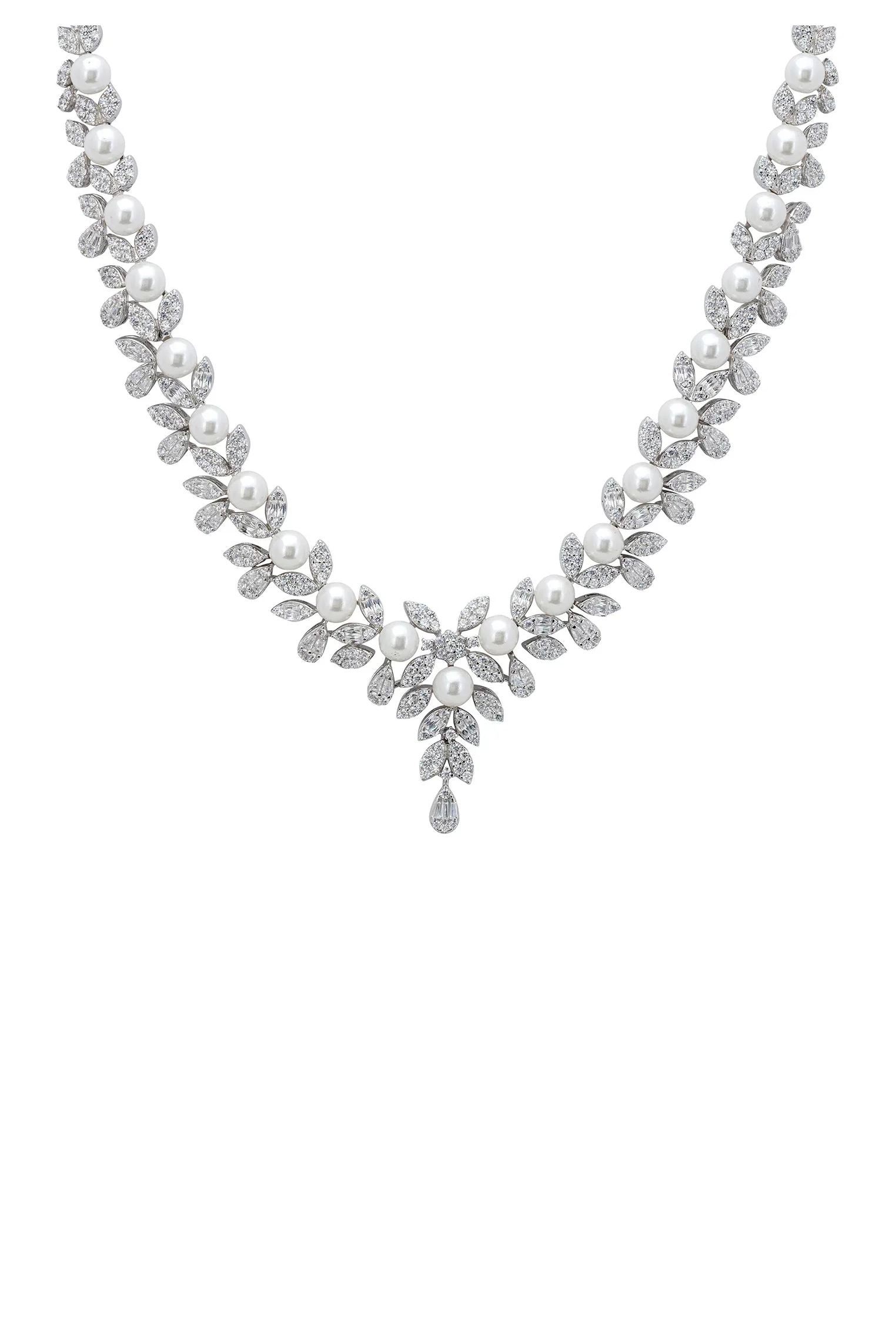 Floral pearl and diamond necklace.