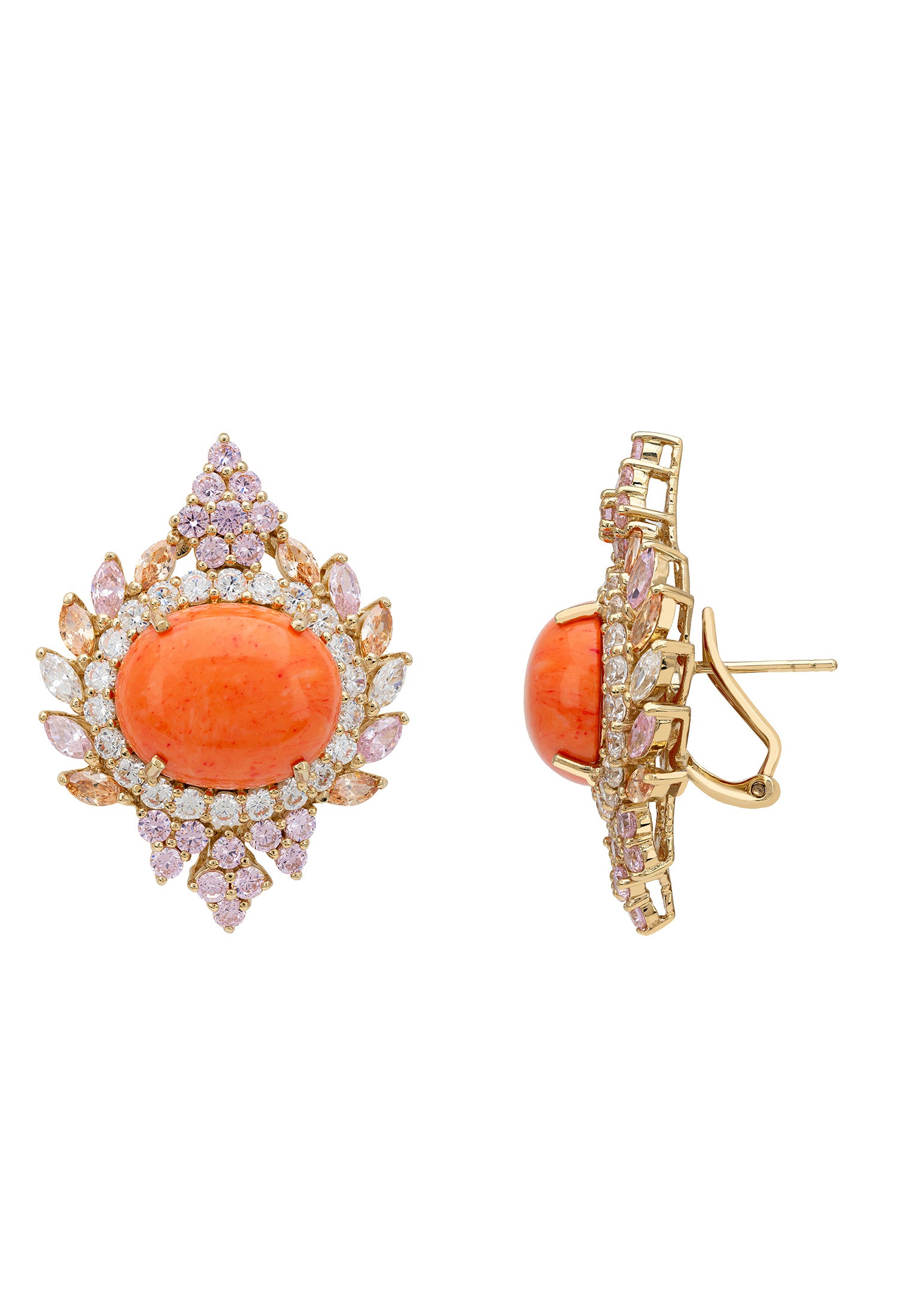 Francesca Pink Coral Stud Earrings Gold