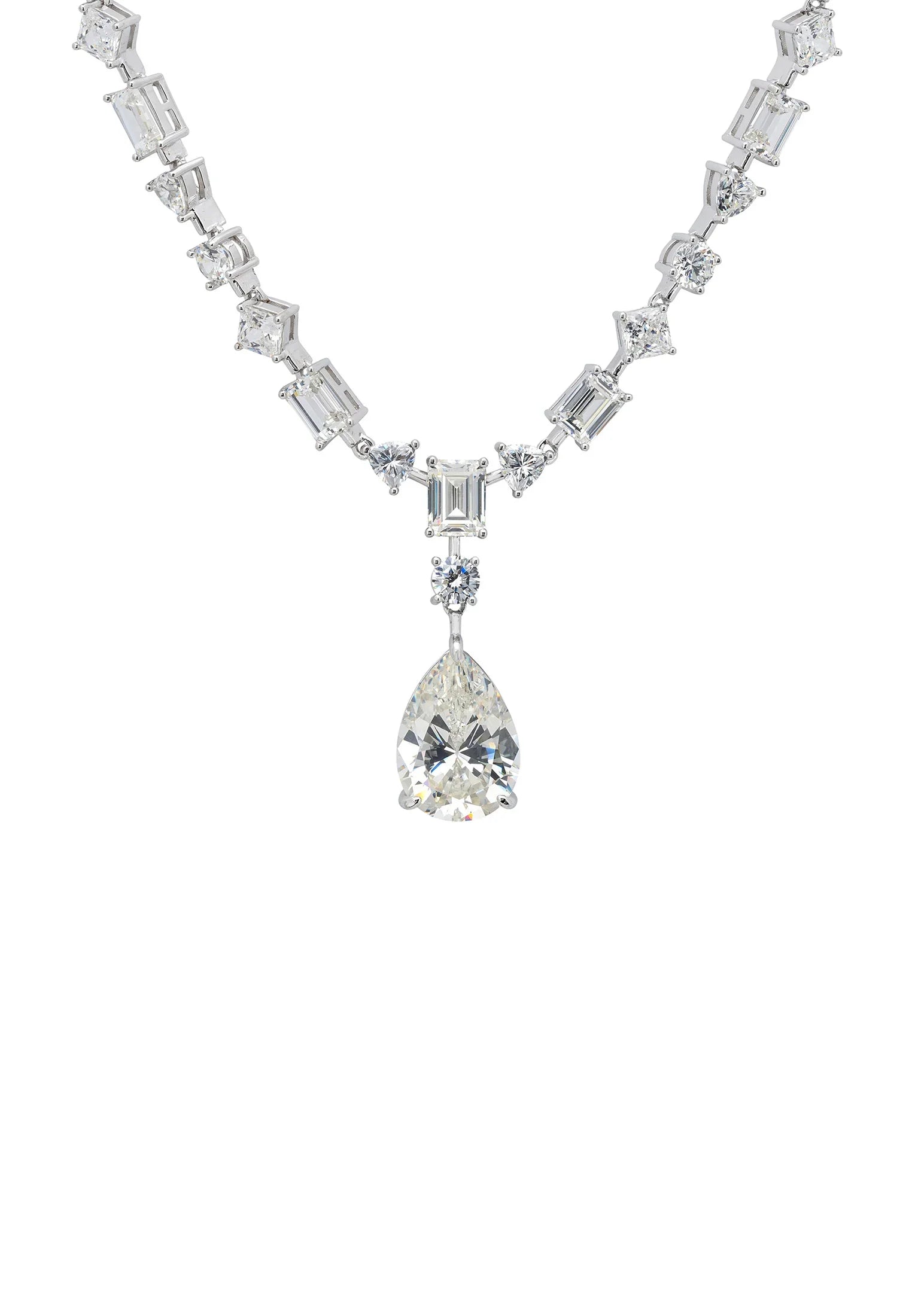 Close-up of the teardrop diamond centerpiece.