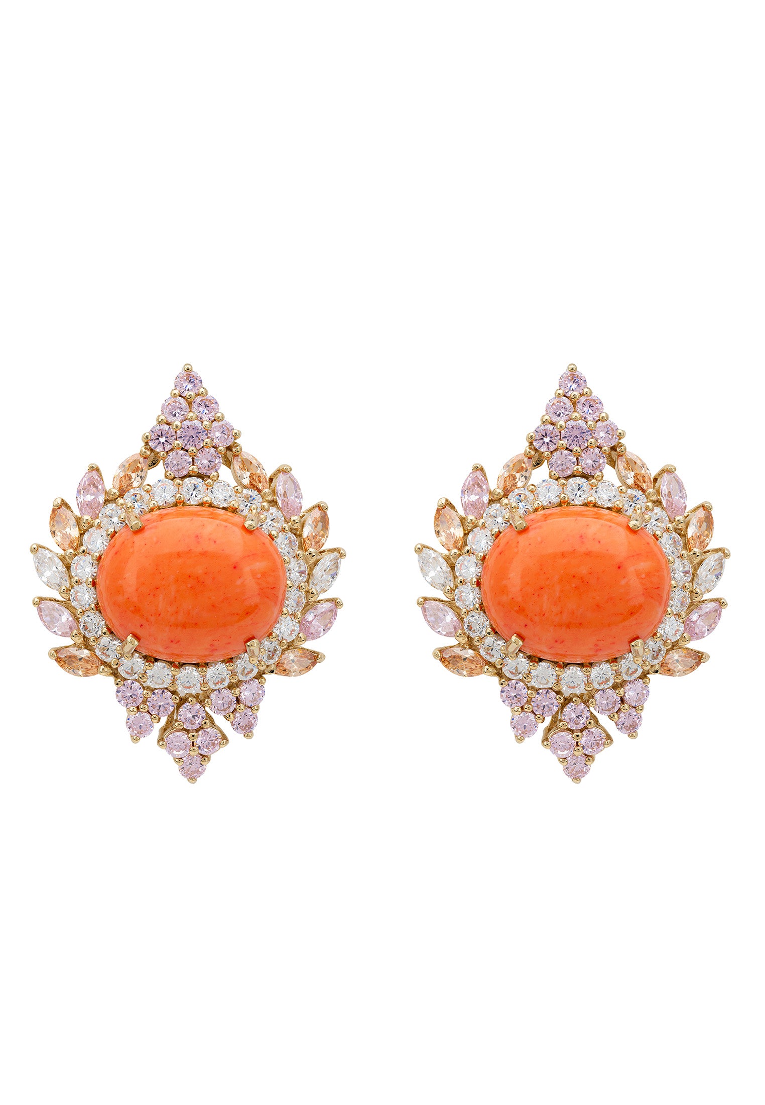 Francesca Pink Coral Stud Earrings Gold