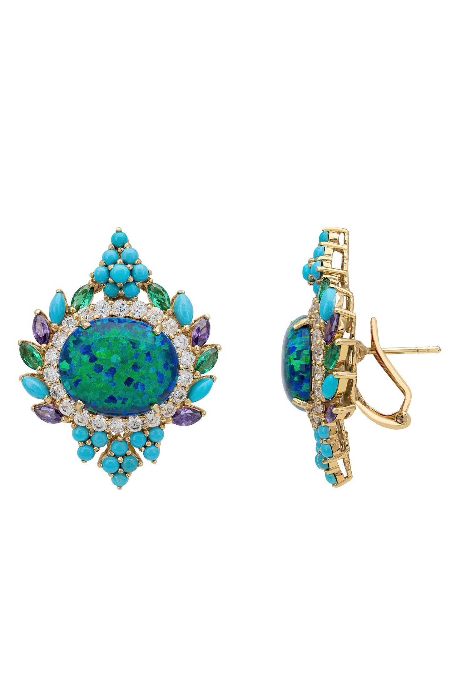 Francesca Blue Opal Stud Earrings Gold