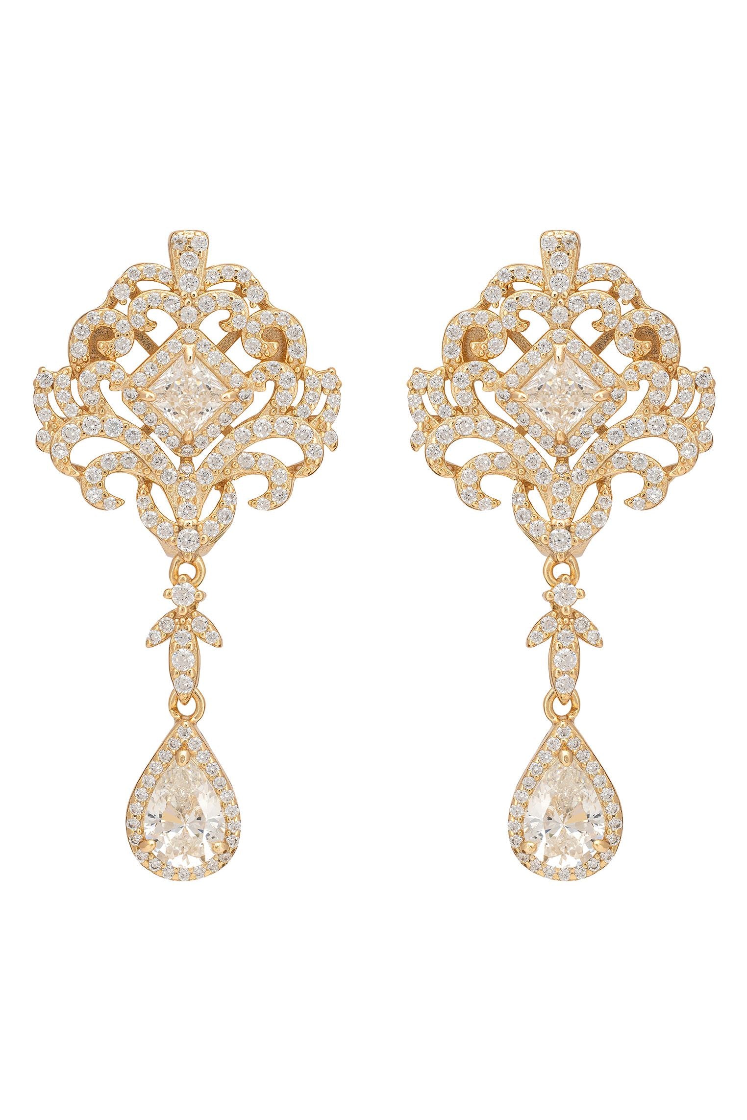 Claridge Drop Earrings Moissanite Gold