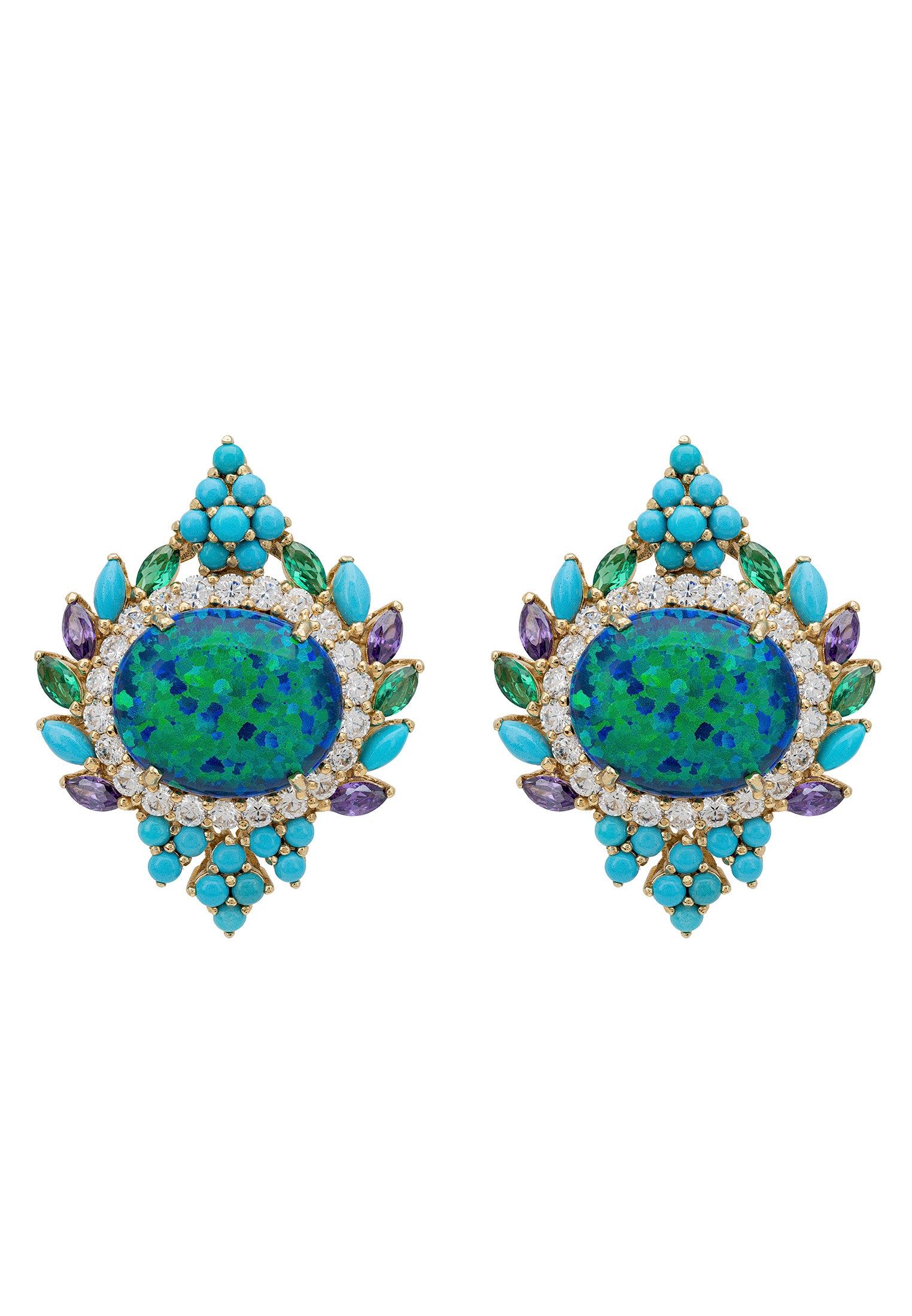 Francesca Blue Opal Stud Earrings Gold