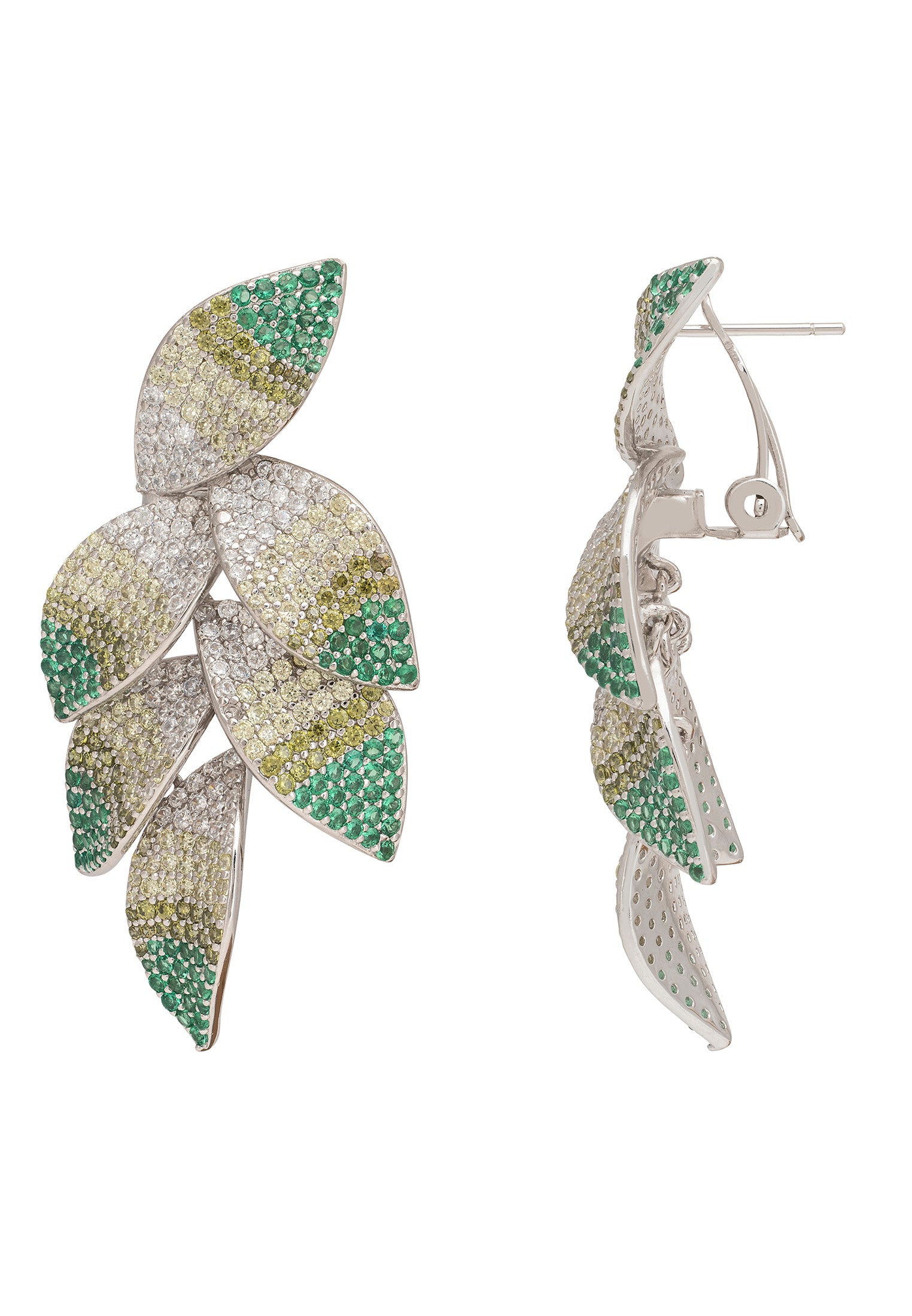 Pendientes colgantes de flores Camillia en plata verde