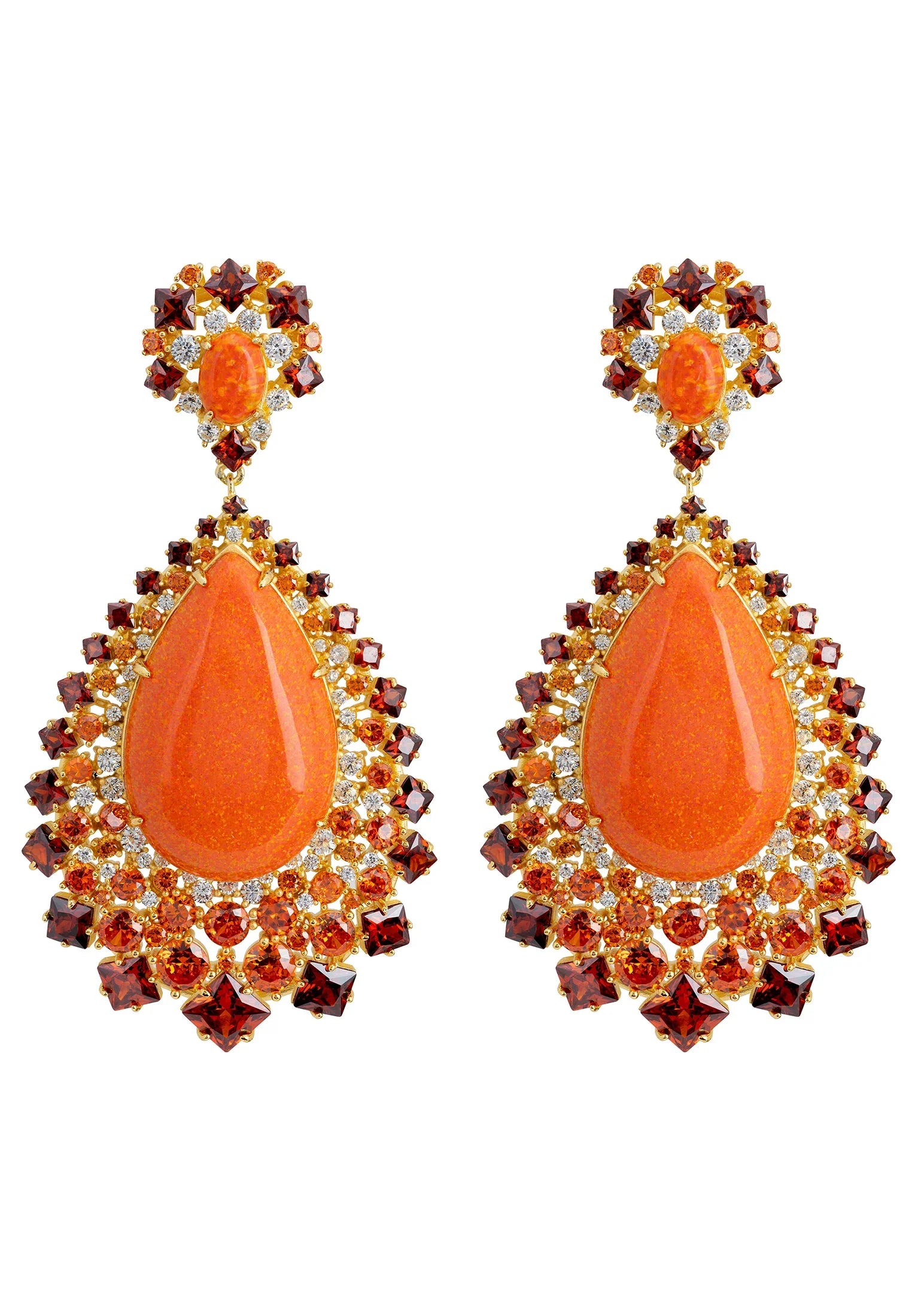 Teardrop orange opal statement earrings.