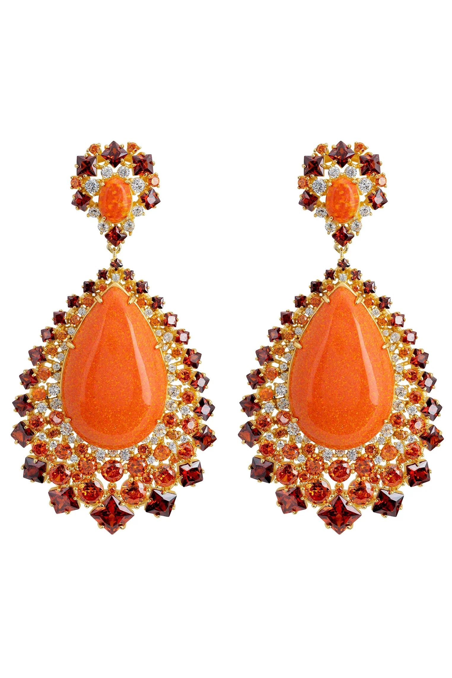 Teardrop orange opal statement earrings.
