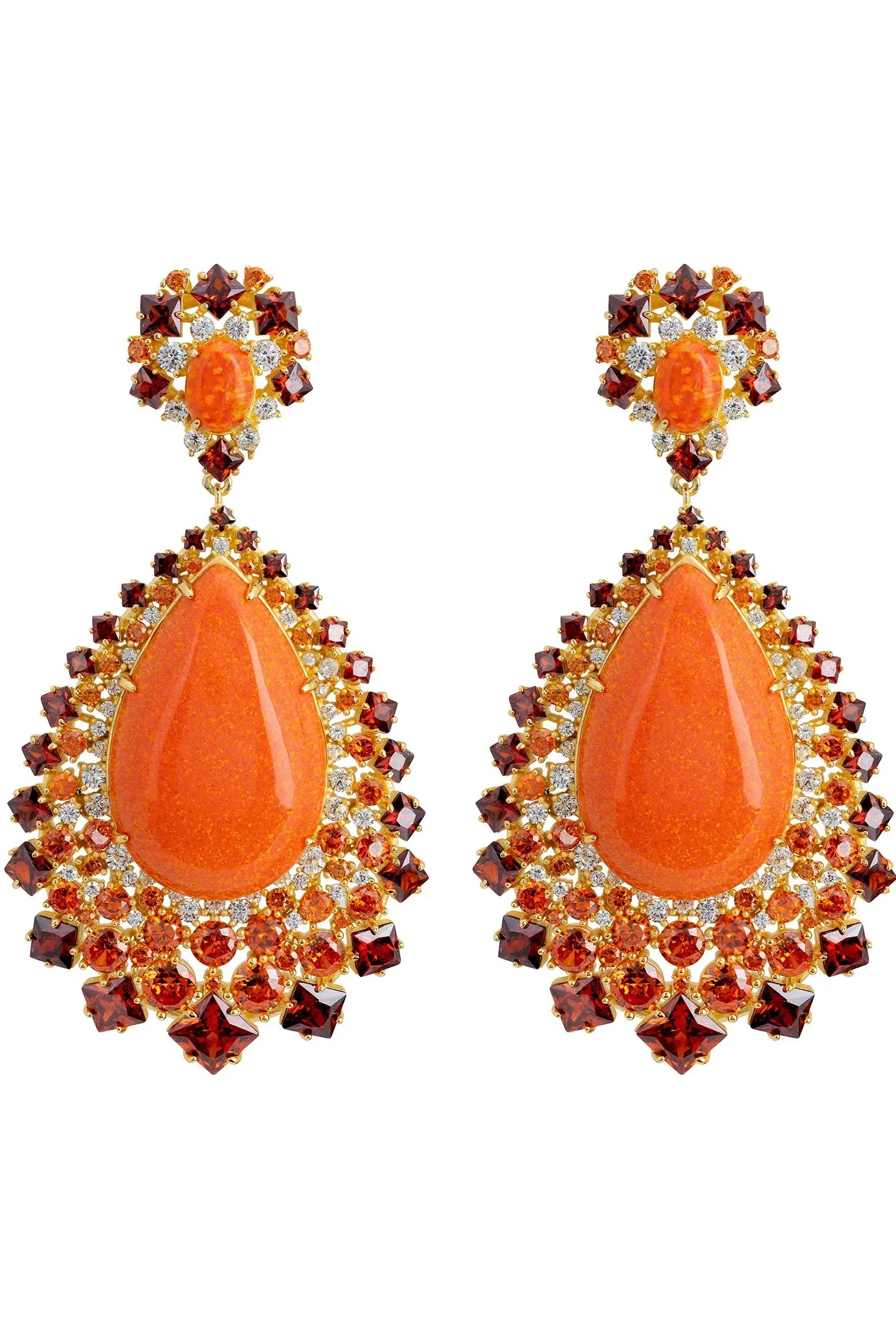 Teardrop orange opal statement earrings.