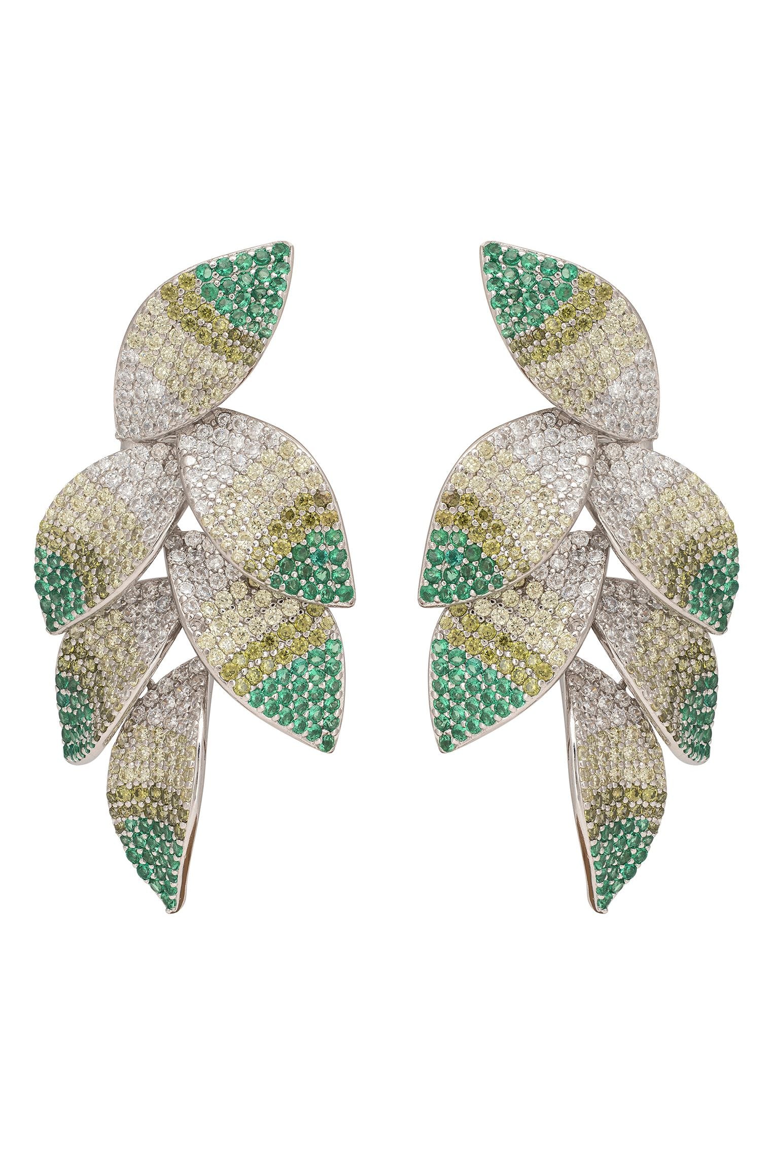 Camillia Flower Drop Earrings Green Silver