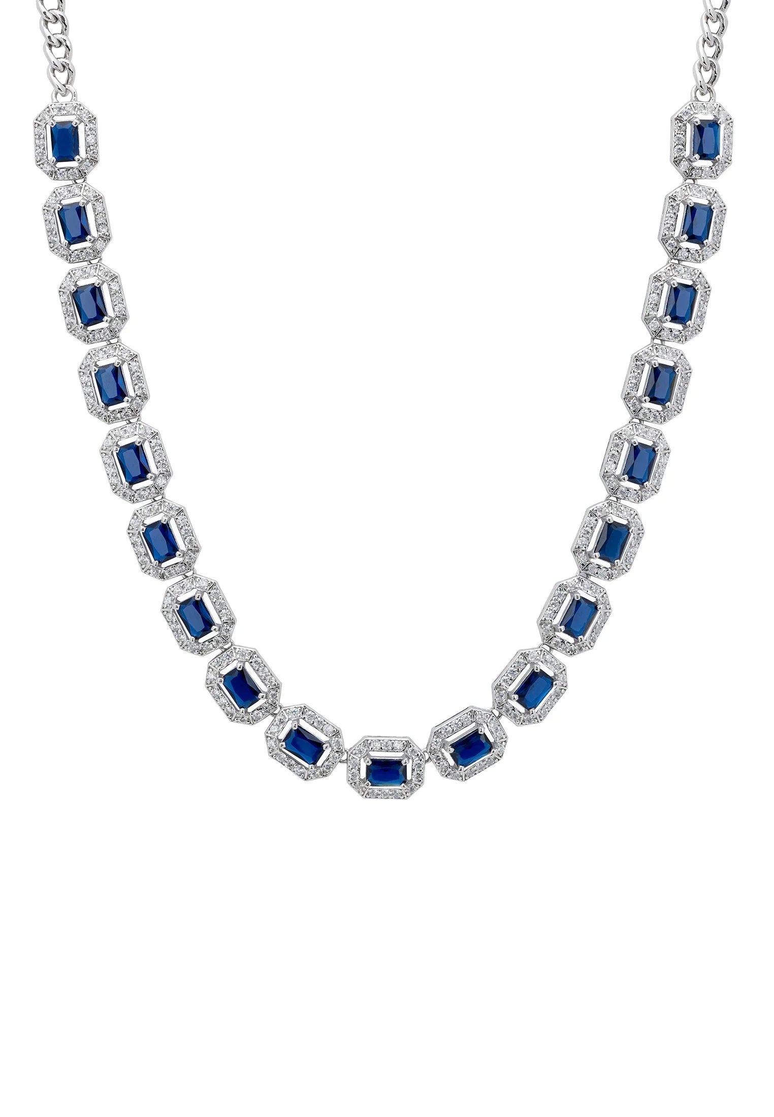 Close-up of the diamond halo sapphires.