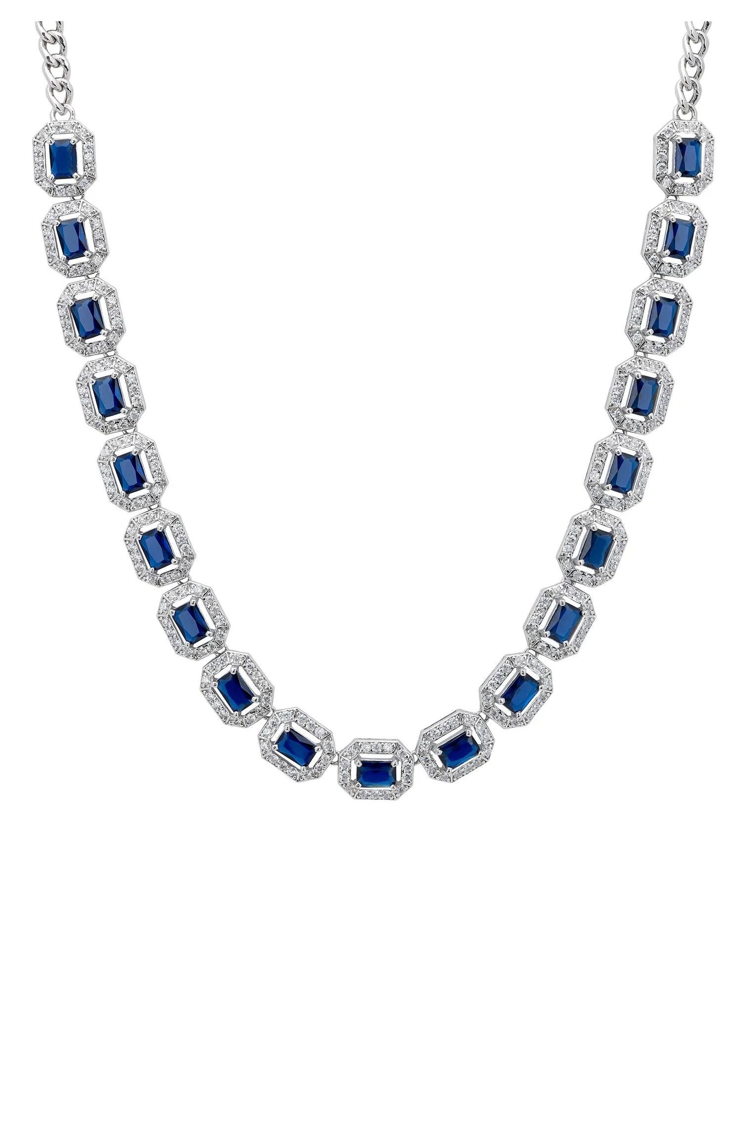 Close-up of the diamond halo sapphires.