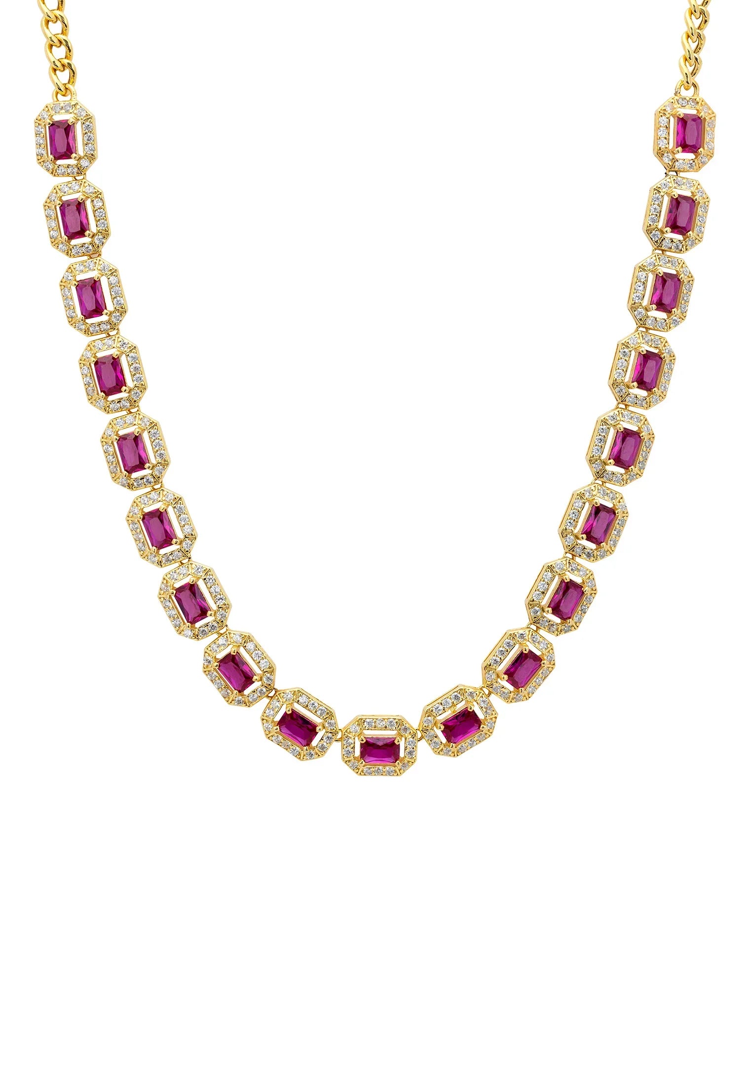 Close-up of the gold and diamond halo rubies.