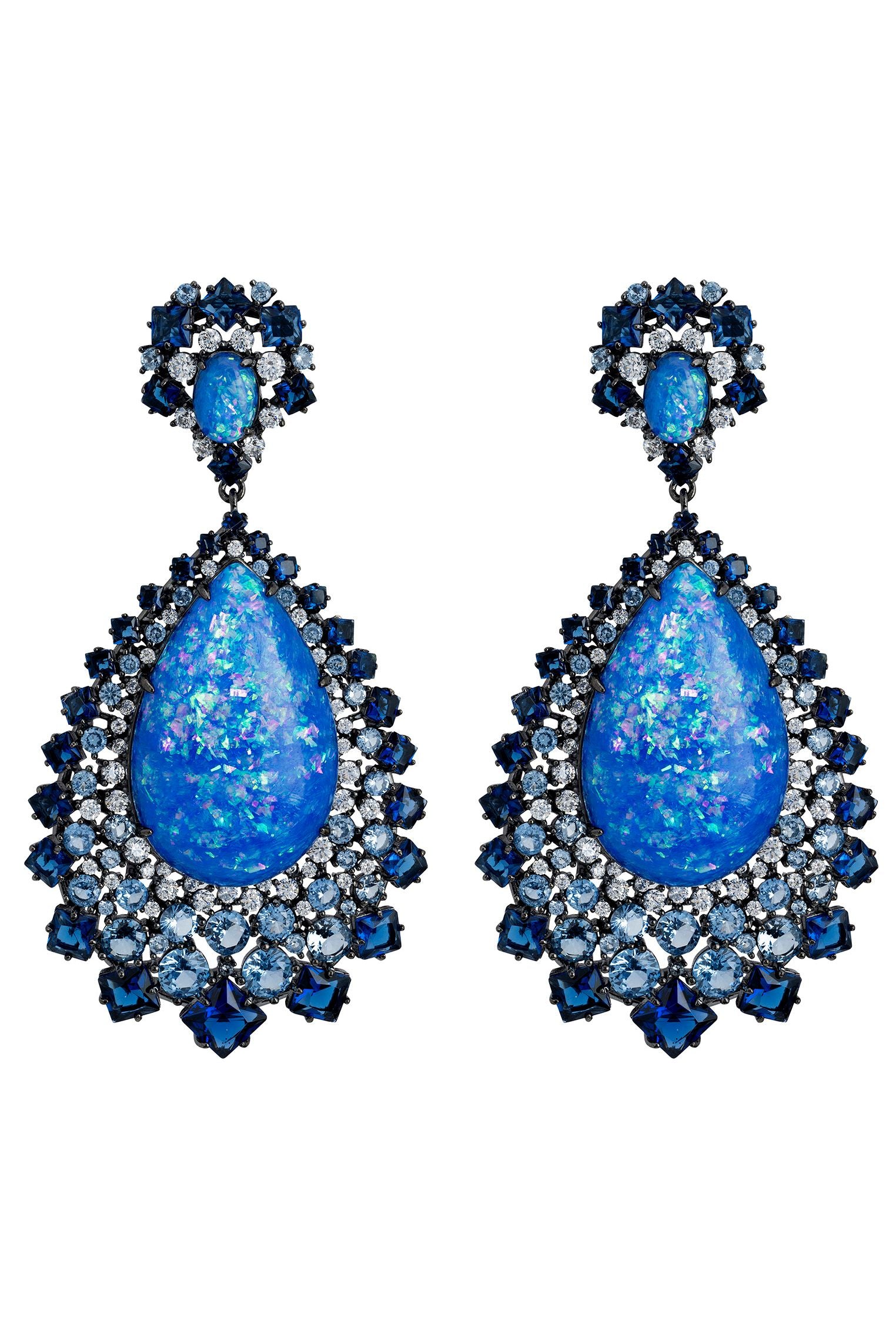 Teardrop blue opal statement earrings.