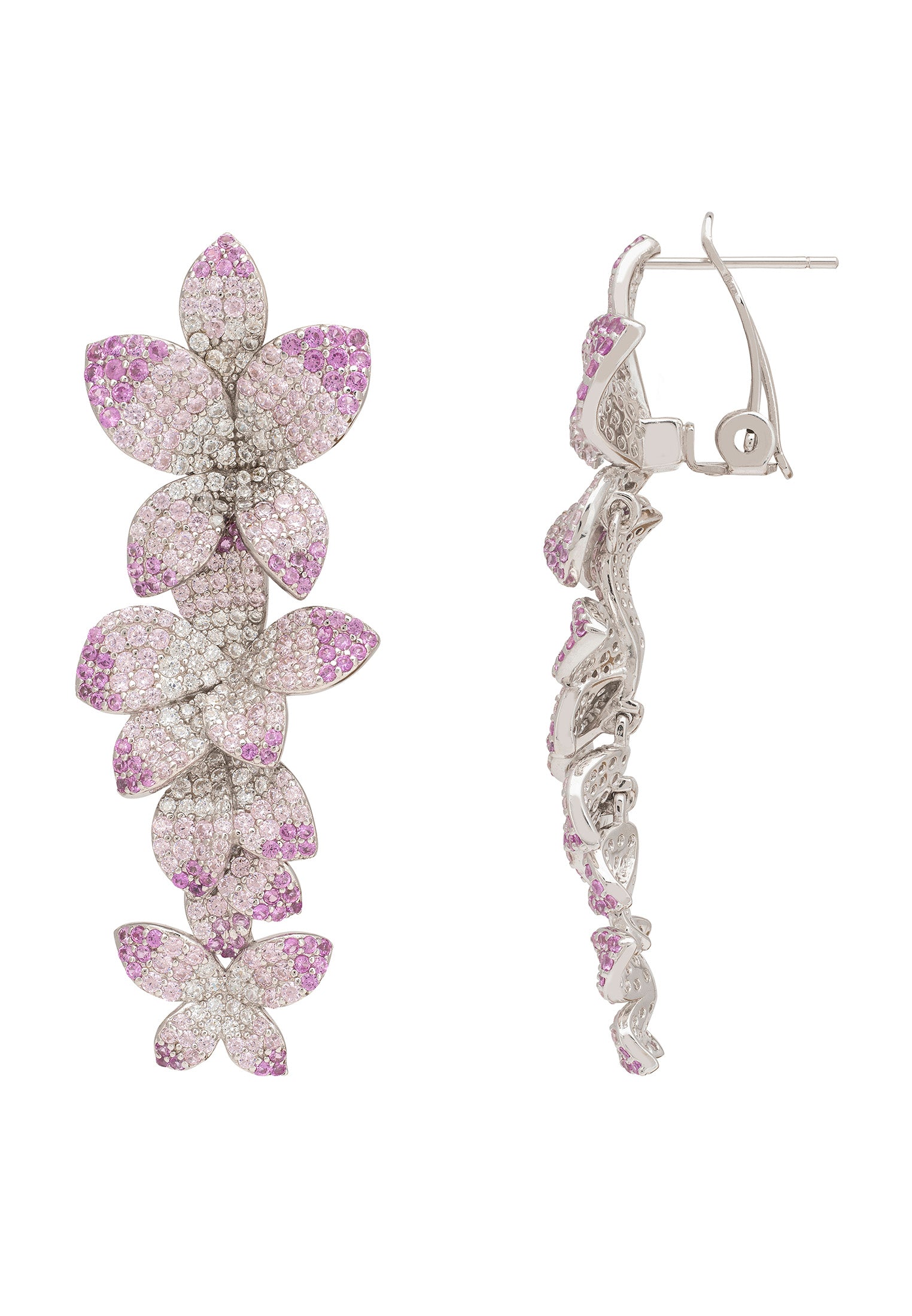 Pendientes colgantes de flor de cerezo en plata rosa