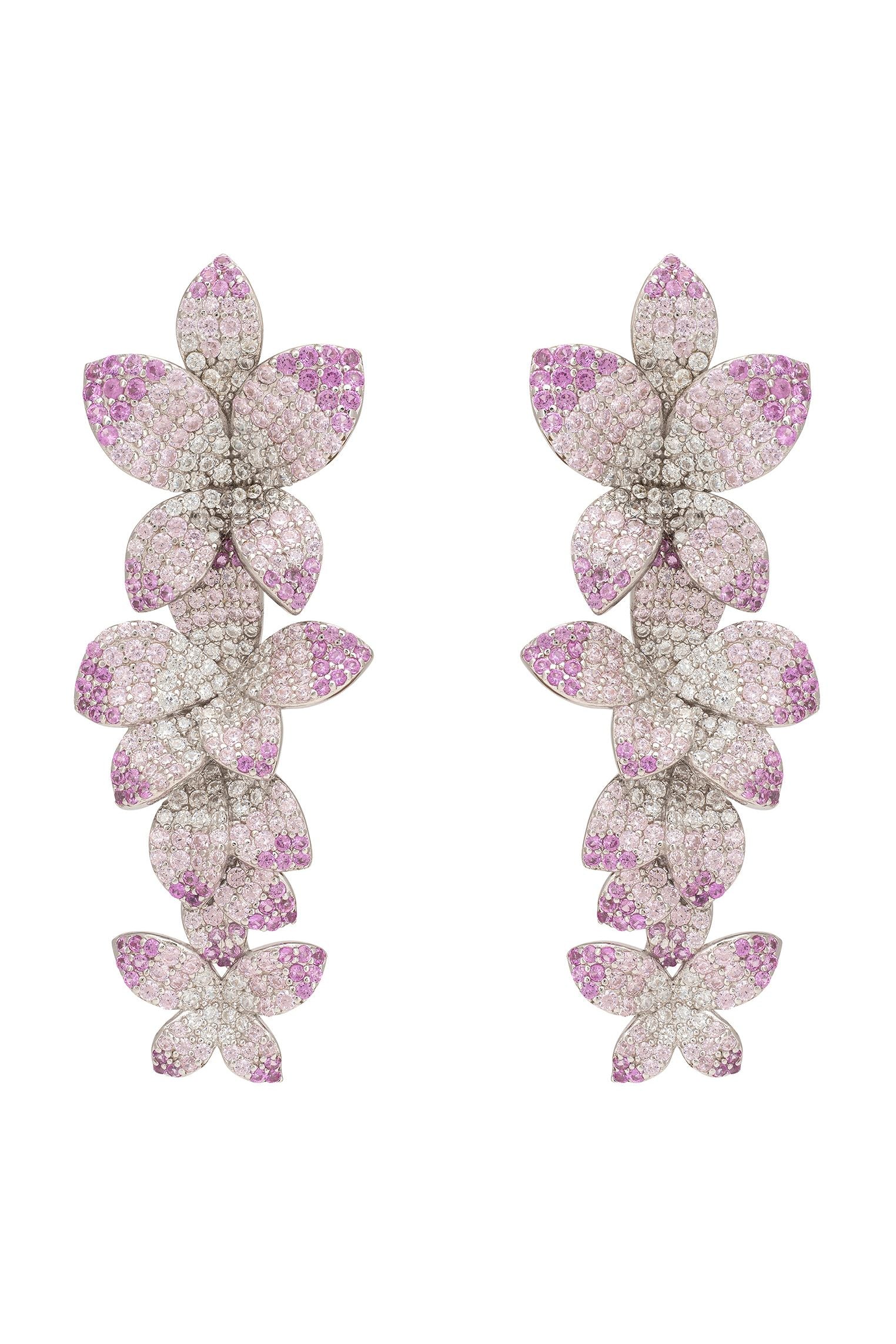 Cherry Blossom Drop Earrings Pink Silver