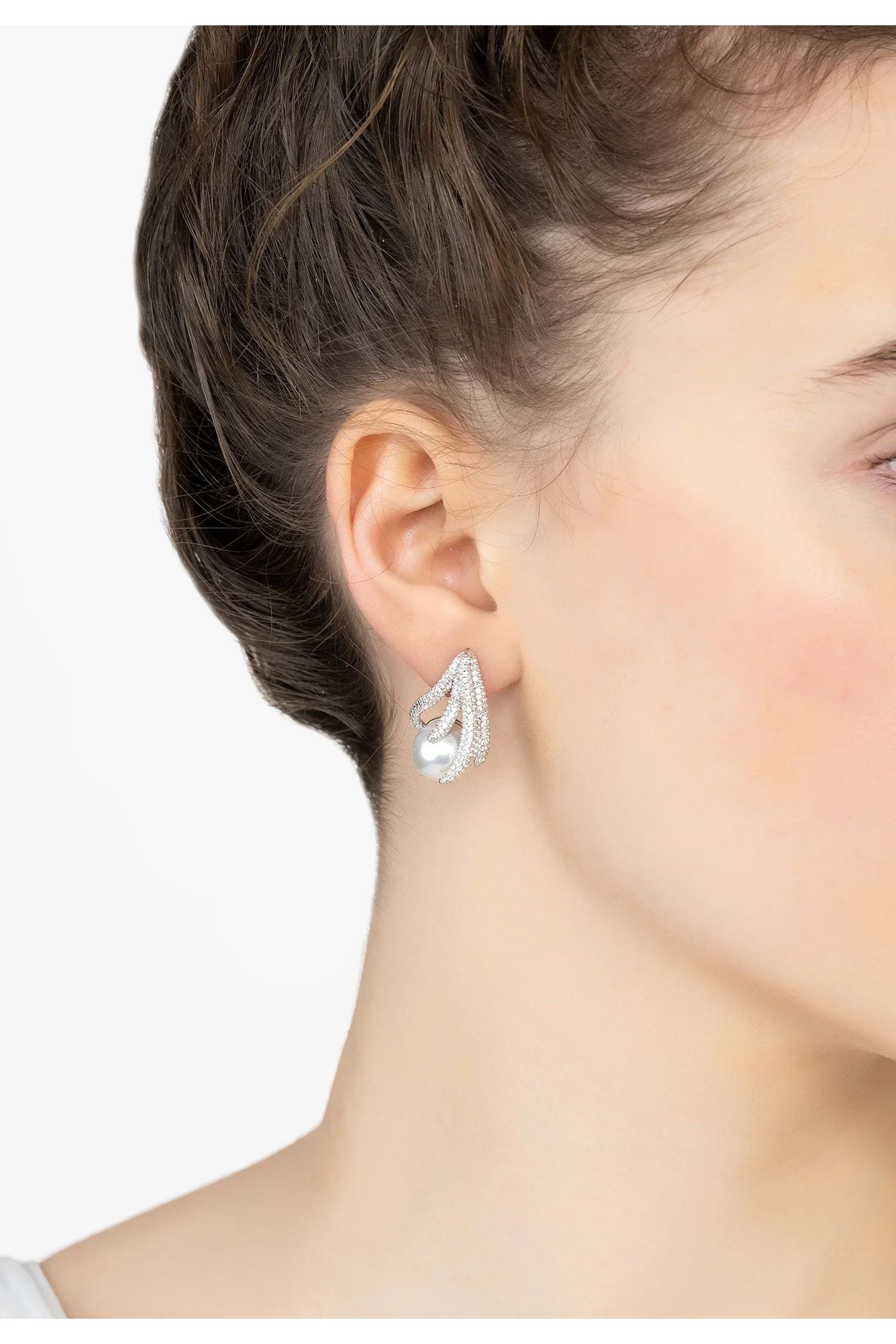 Moonlit Embrace Pearl Earrings Silver