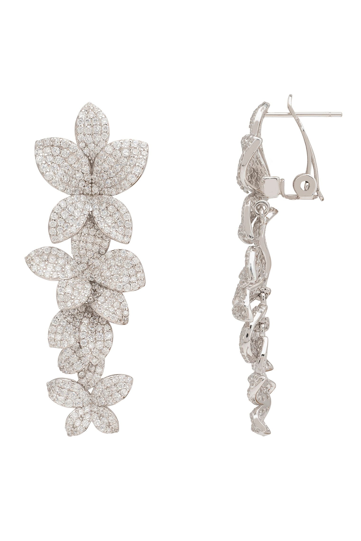 Cherry Blossom Drop Earrings White Silver