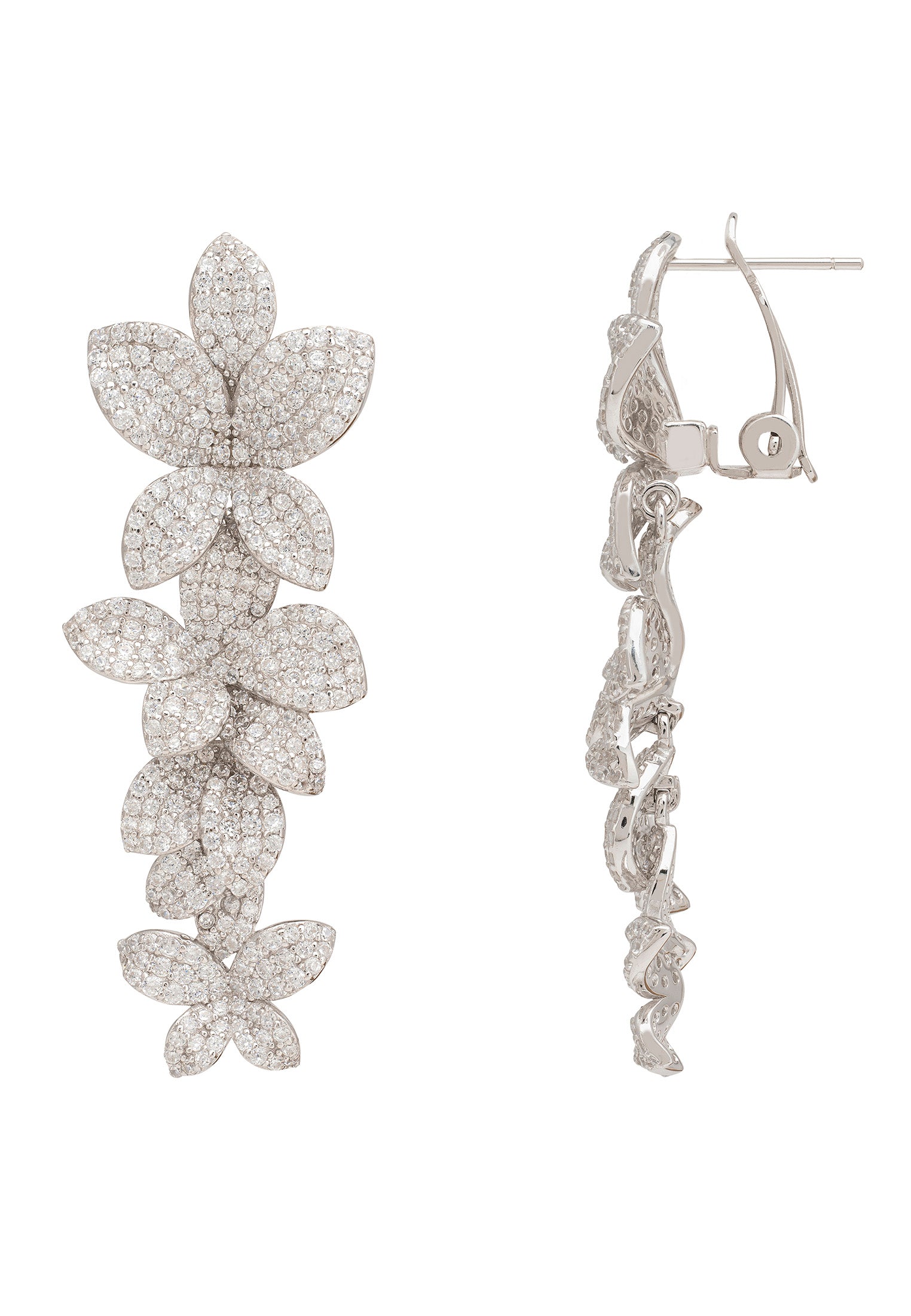 Cherry Blossom Drop Earrings White Silver