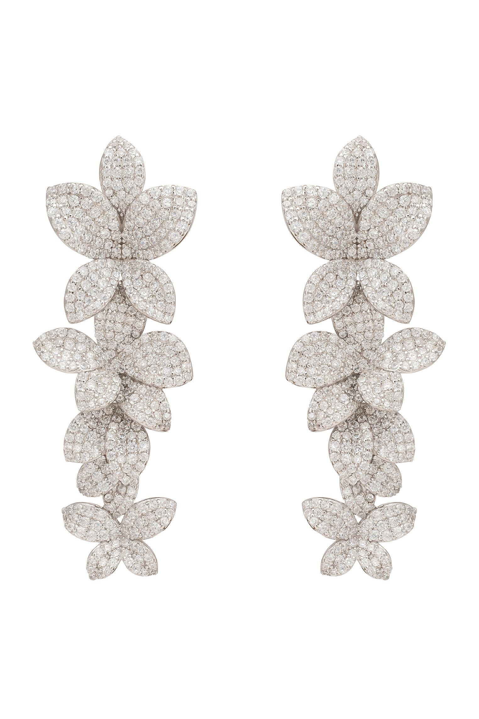 Cherry Blossom Drop Earrings White Silver