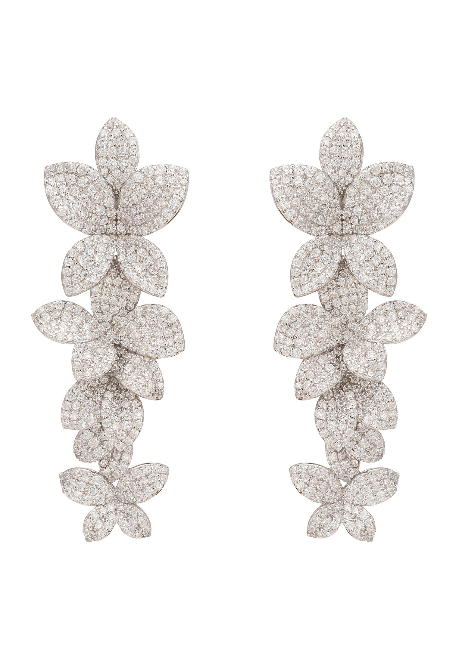 Cherry Blossom Drop Earrings White Silver