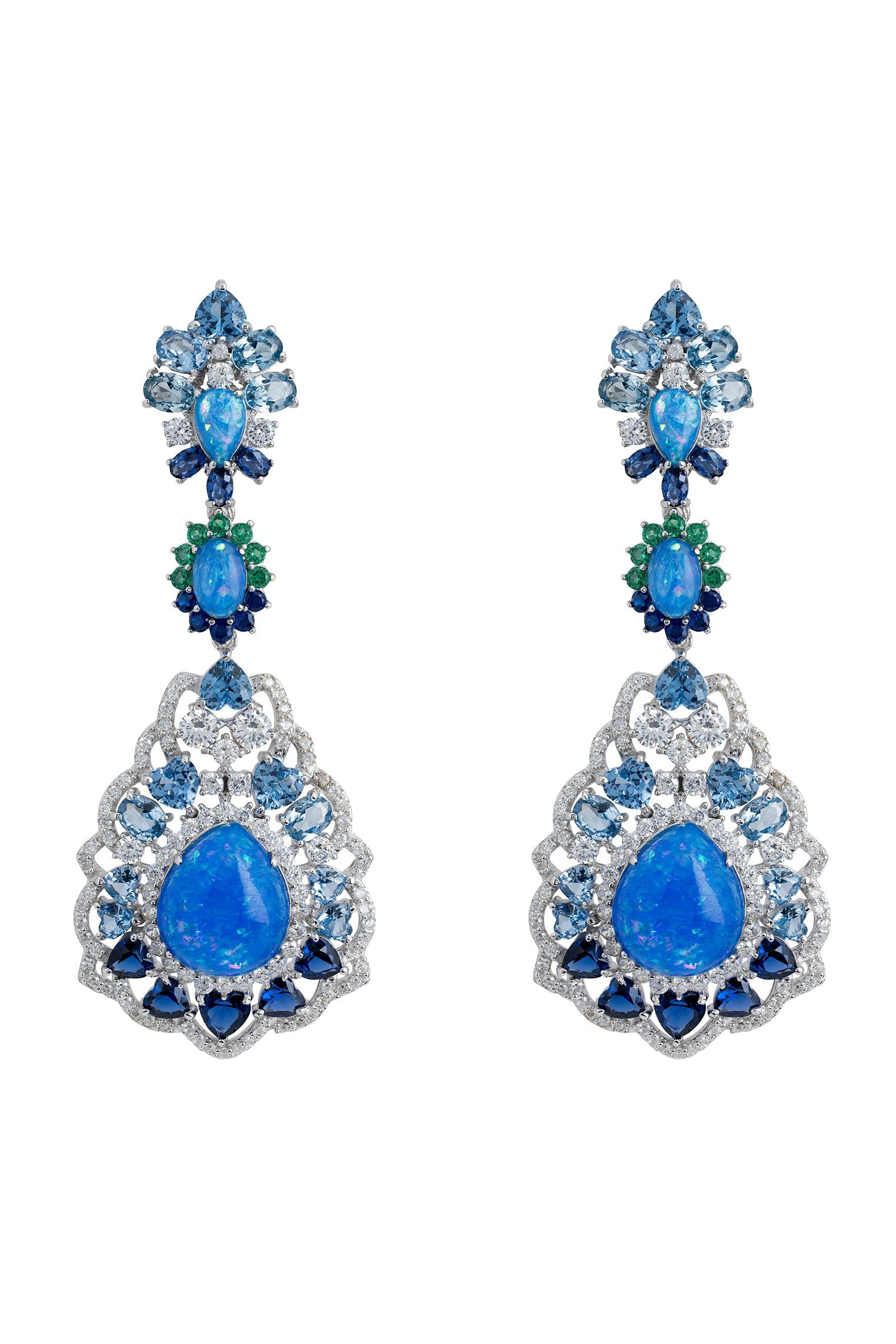 Blue opal silver statement earrings.