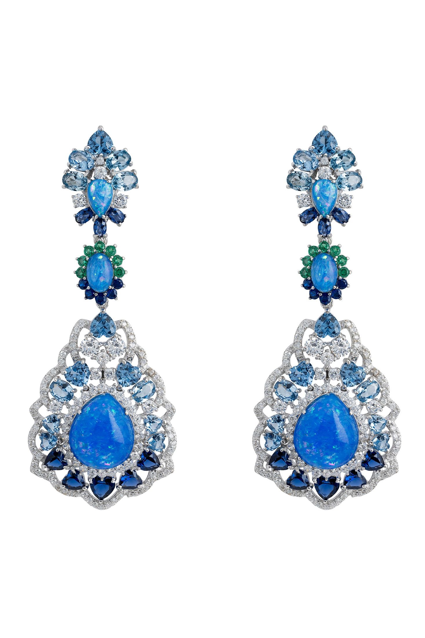 Blue opal silver statement earrings.