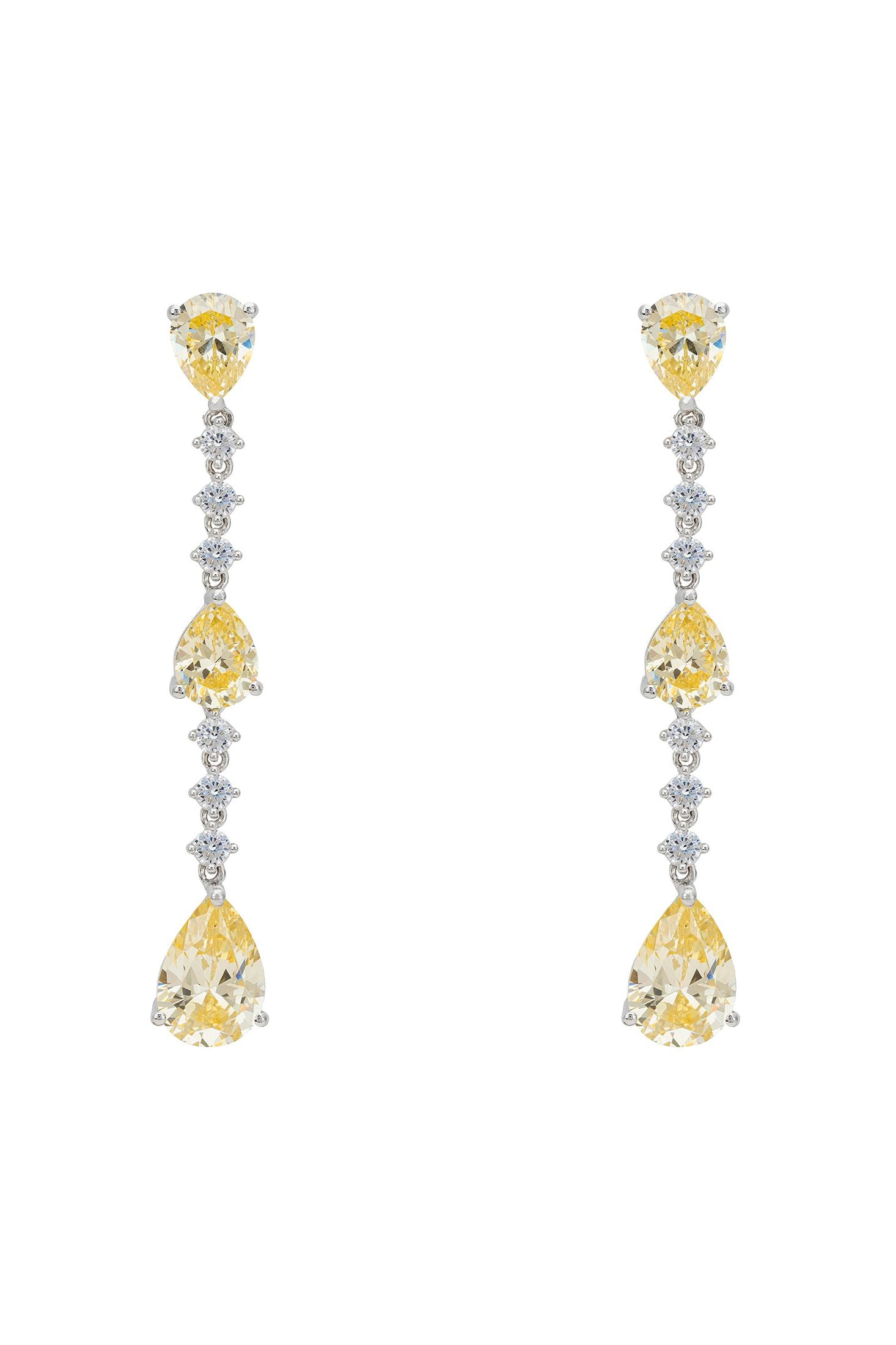 Front view of Elizabeth Drop Earrings Yellow Topaz Silver, showing cat design, silver finish.