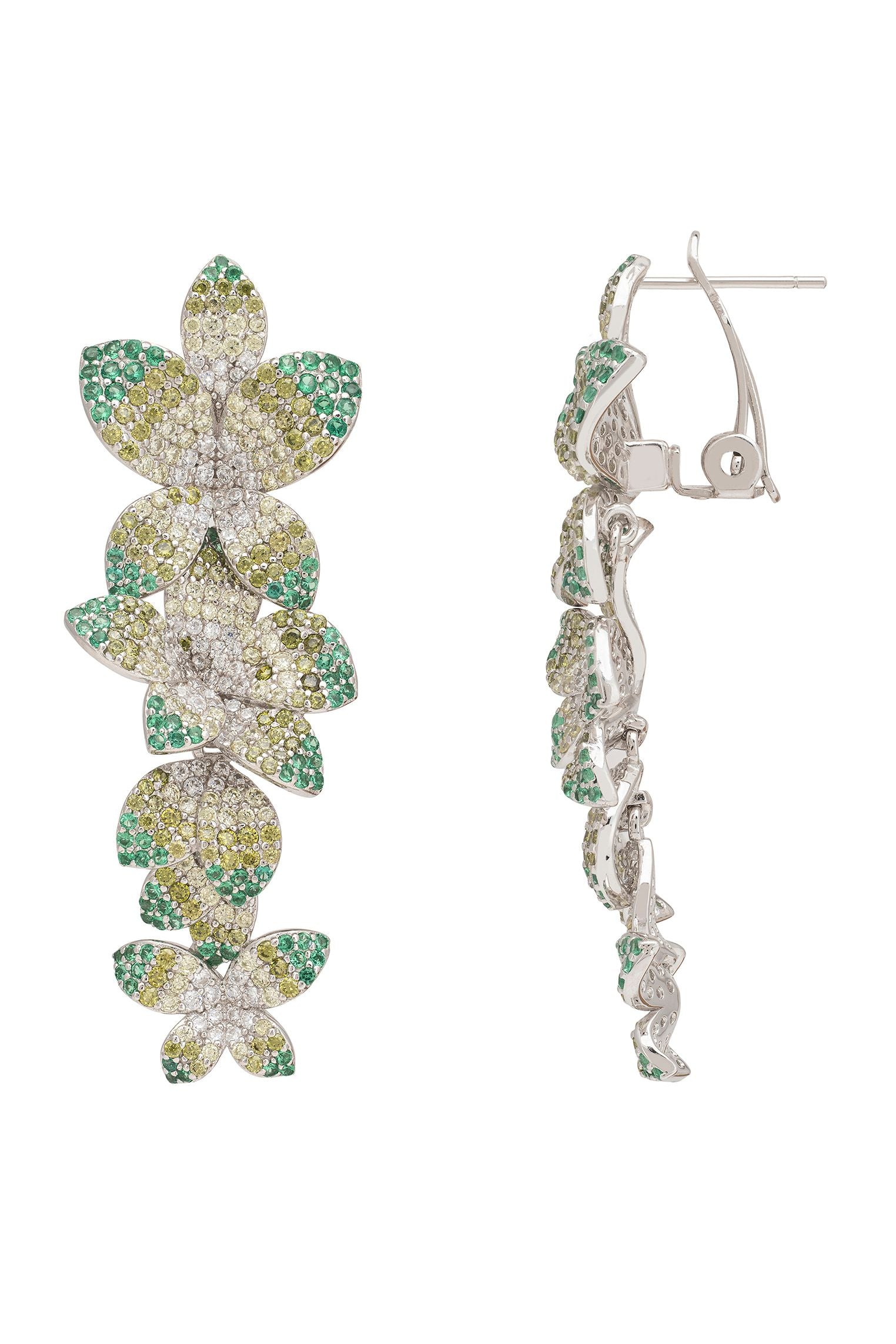 Cherry Blossom Drop Earrings Green Silver