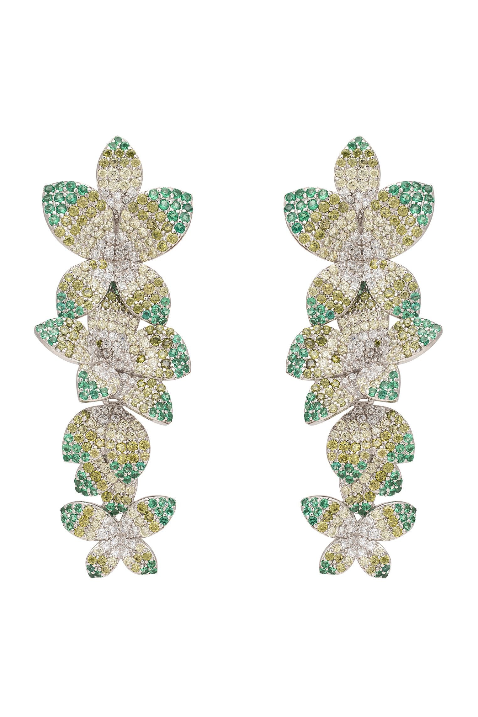 Cherry Blossom Drop Earrings Green Silver