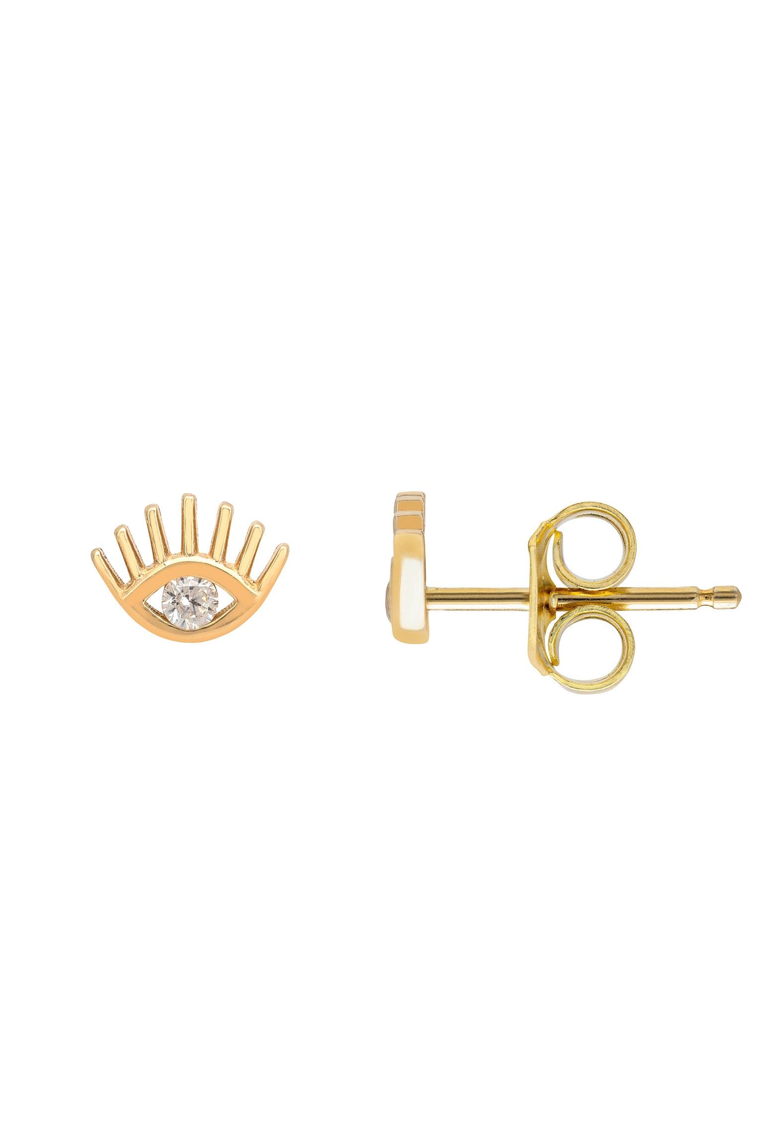 Solid 14k Gold Evil Eye Stud Earrings