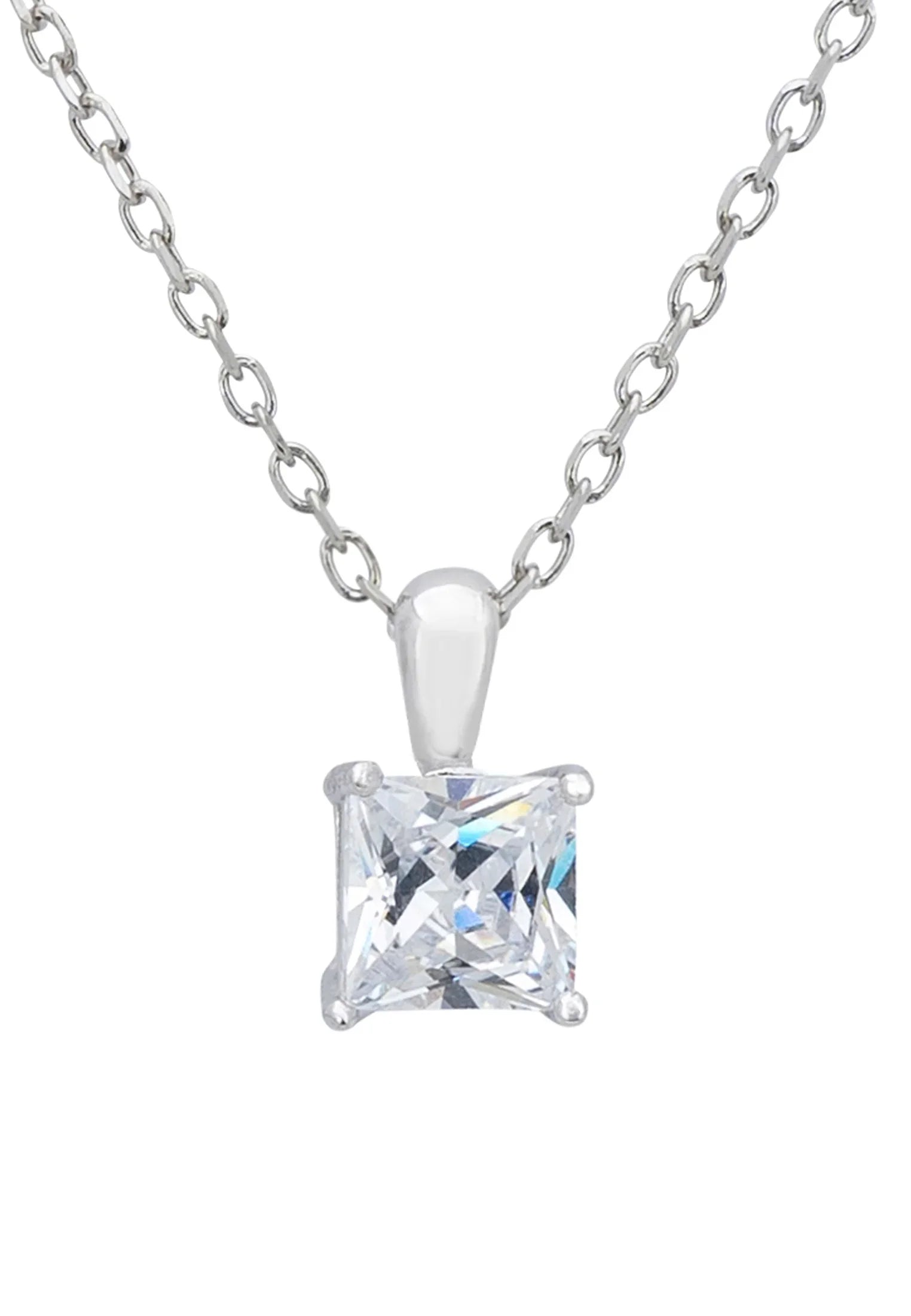 Close-up of the square diamond pendant.