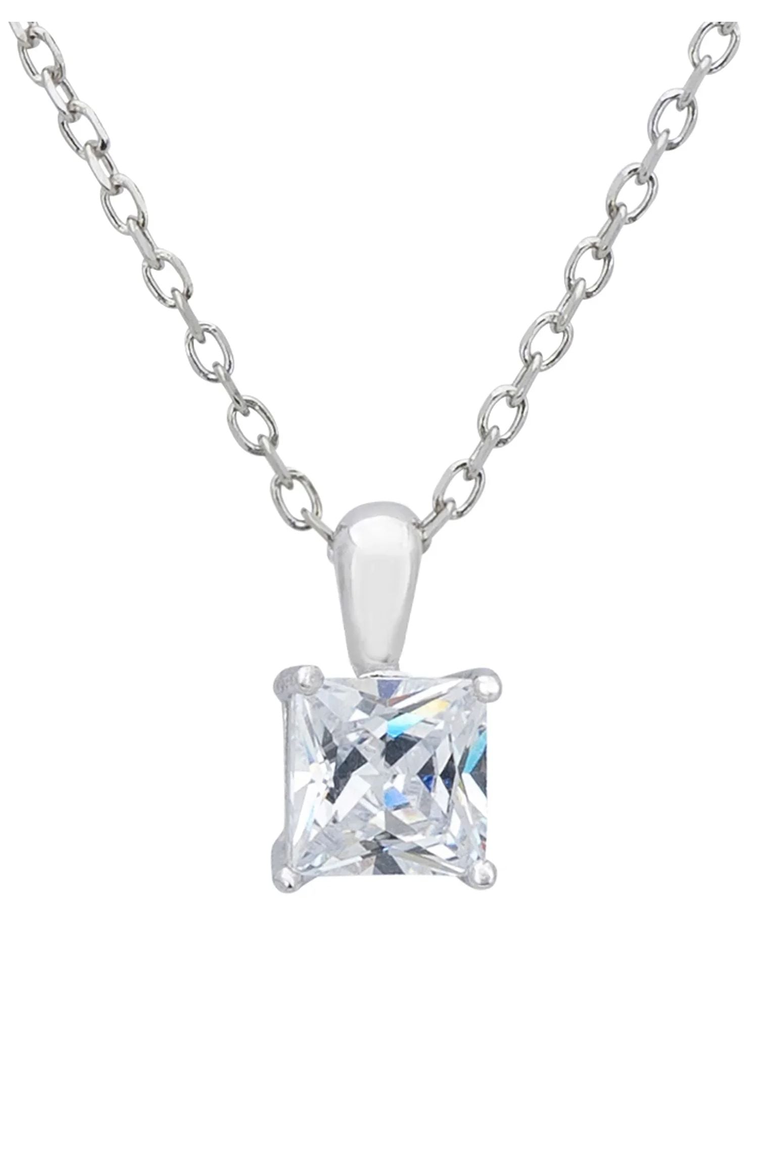 Close-up of the square diamond pendant.