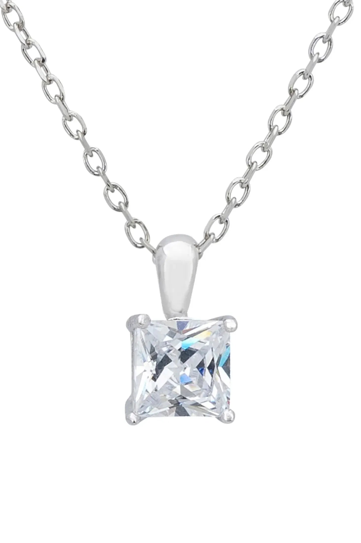 Close-up of the square diamond pendant.