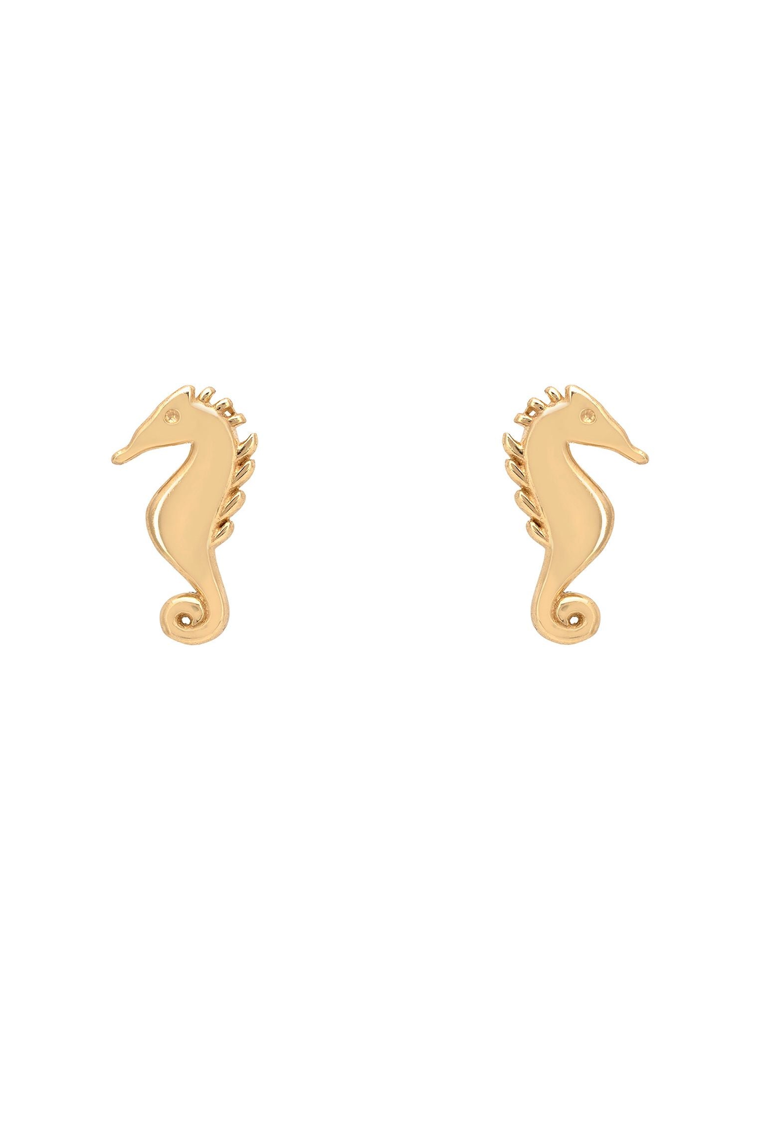Solid 14k Gold Seahorse Stud Earrings