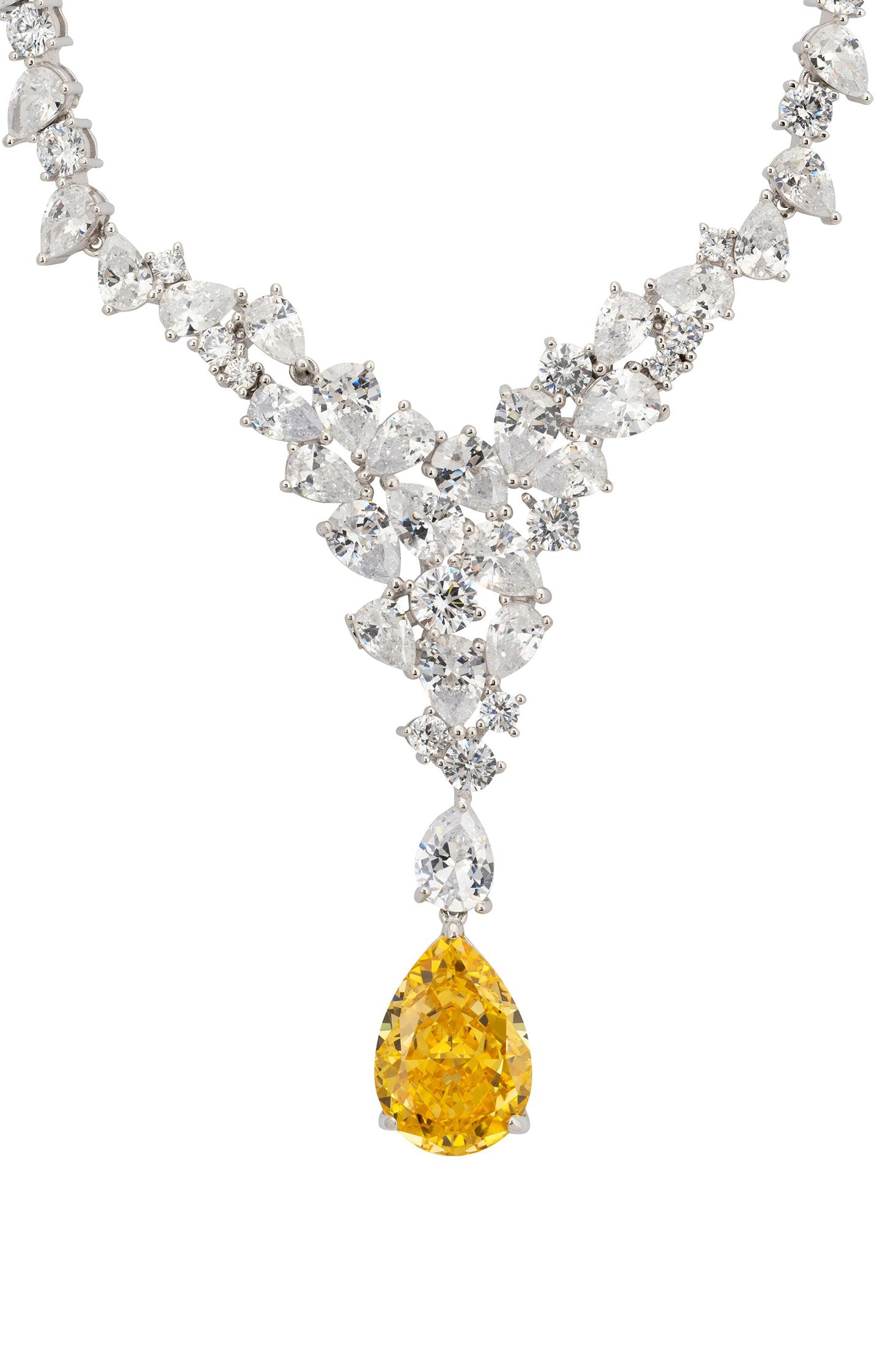Close-up of the teardrop yellow gemstone centerpiece.