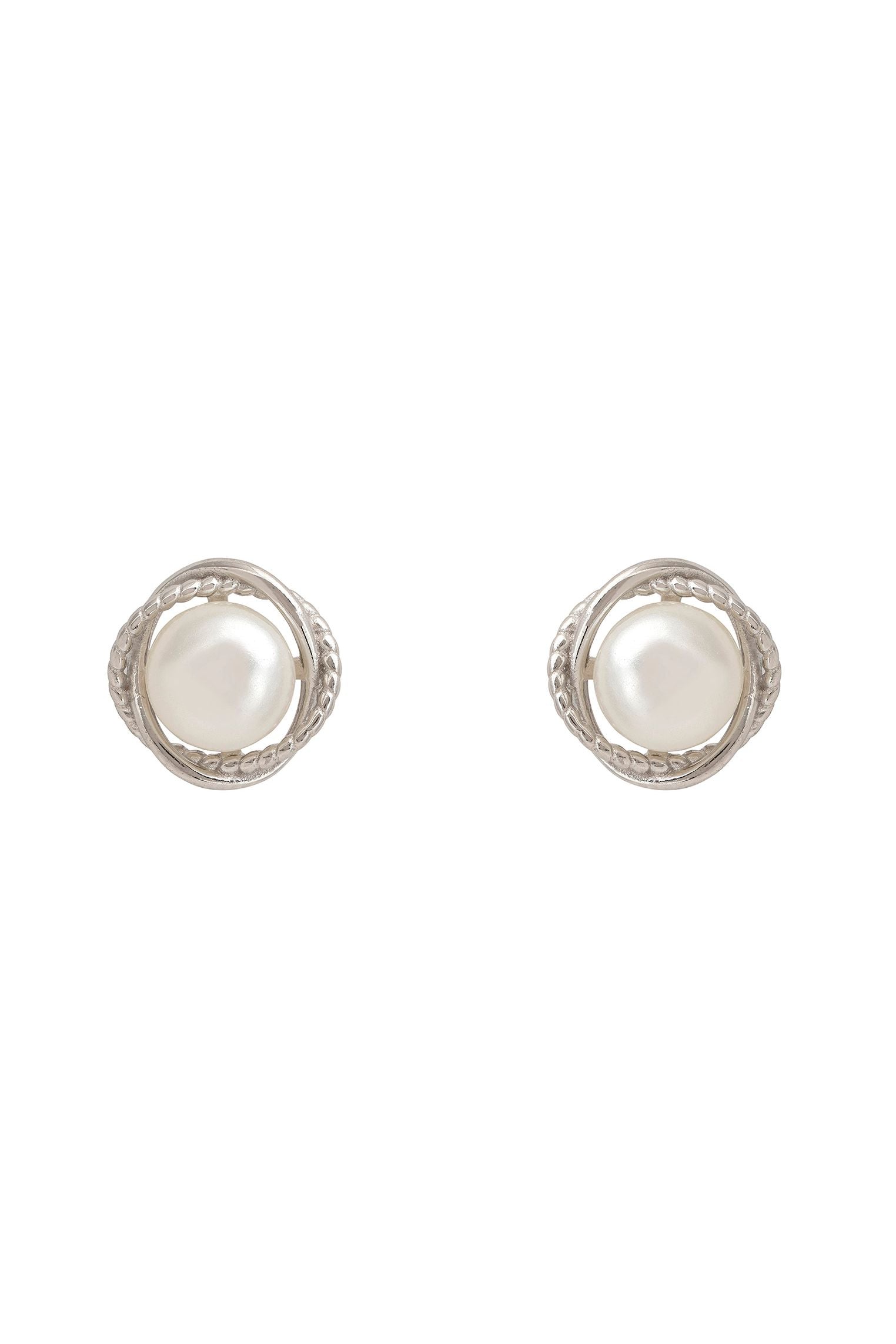 Pearl Twist Stud Earrings Silver