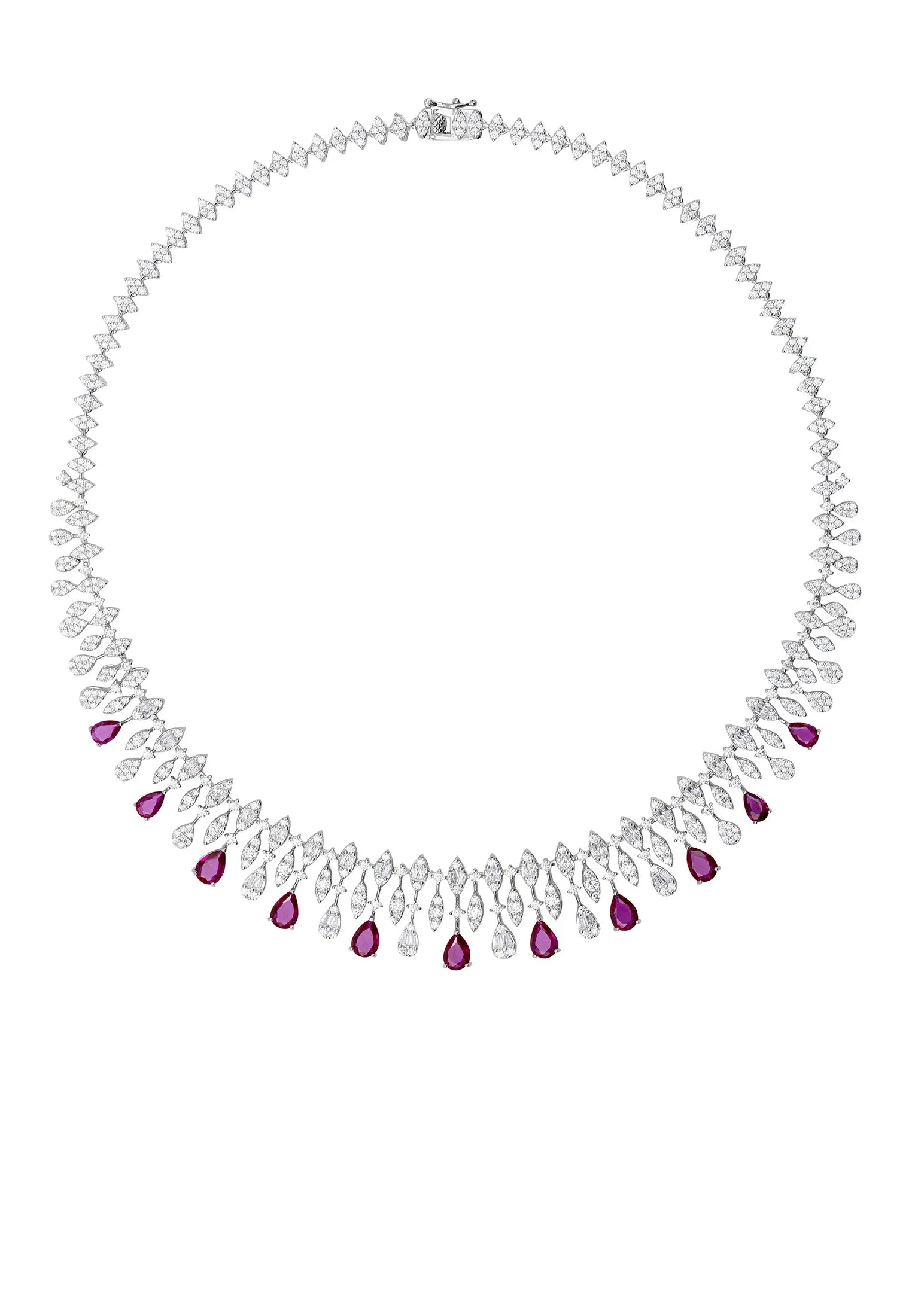 Ruby teardrops delicate diamond necklace.