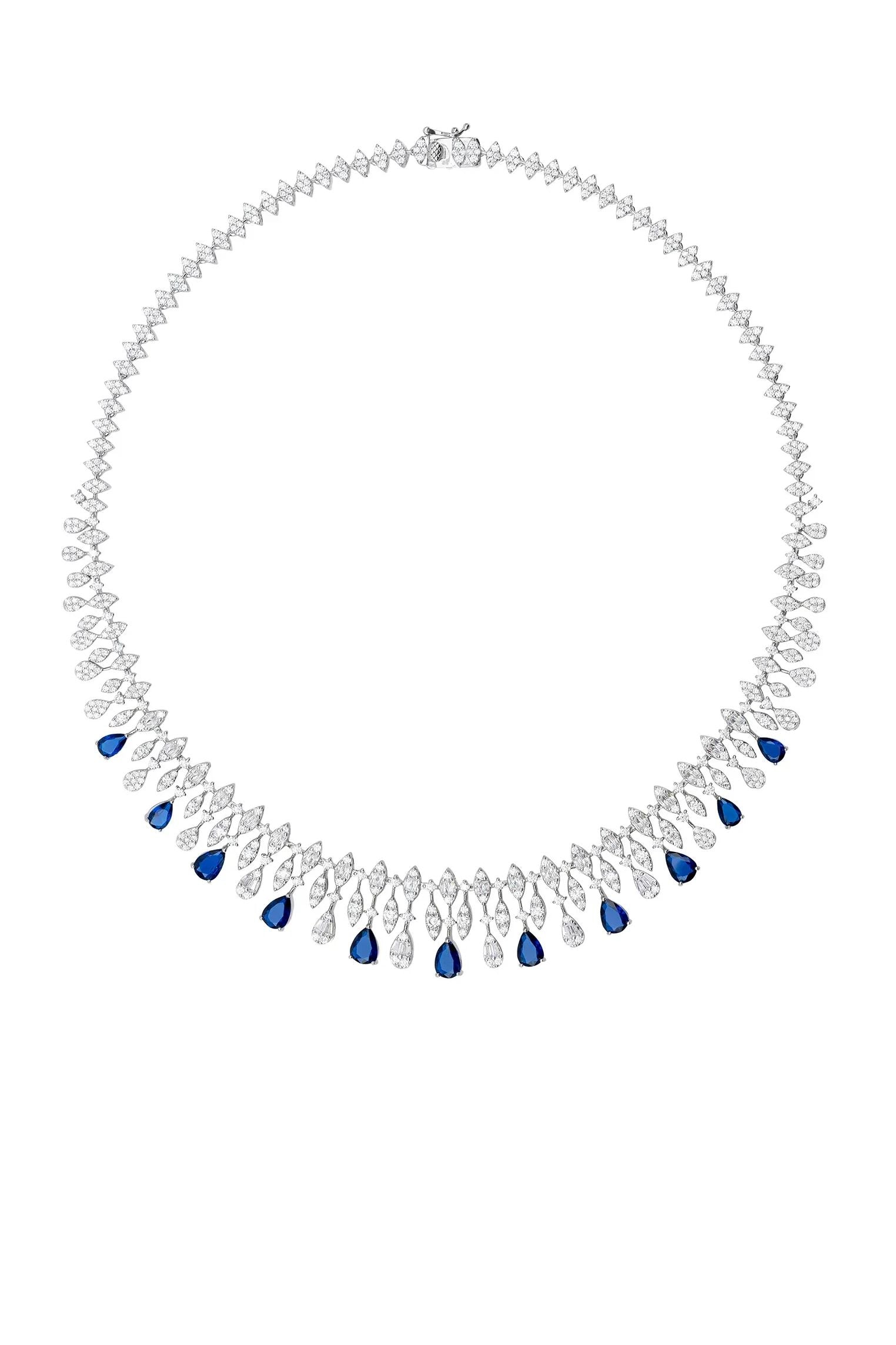 Sapphire teardrops delicate diamond necklace.