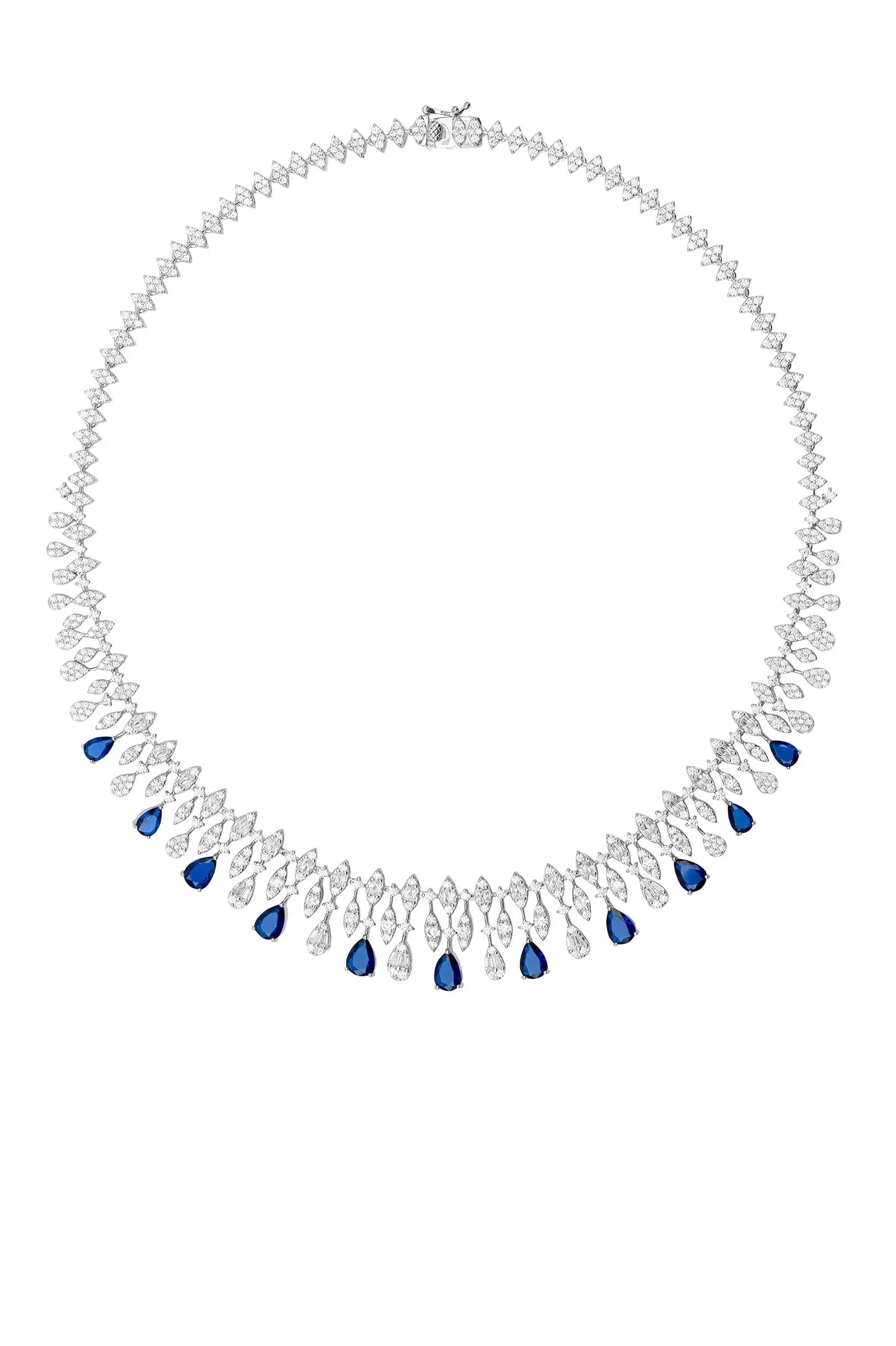Sapphire teardrops delicate diamond necklace.