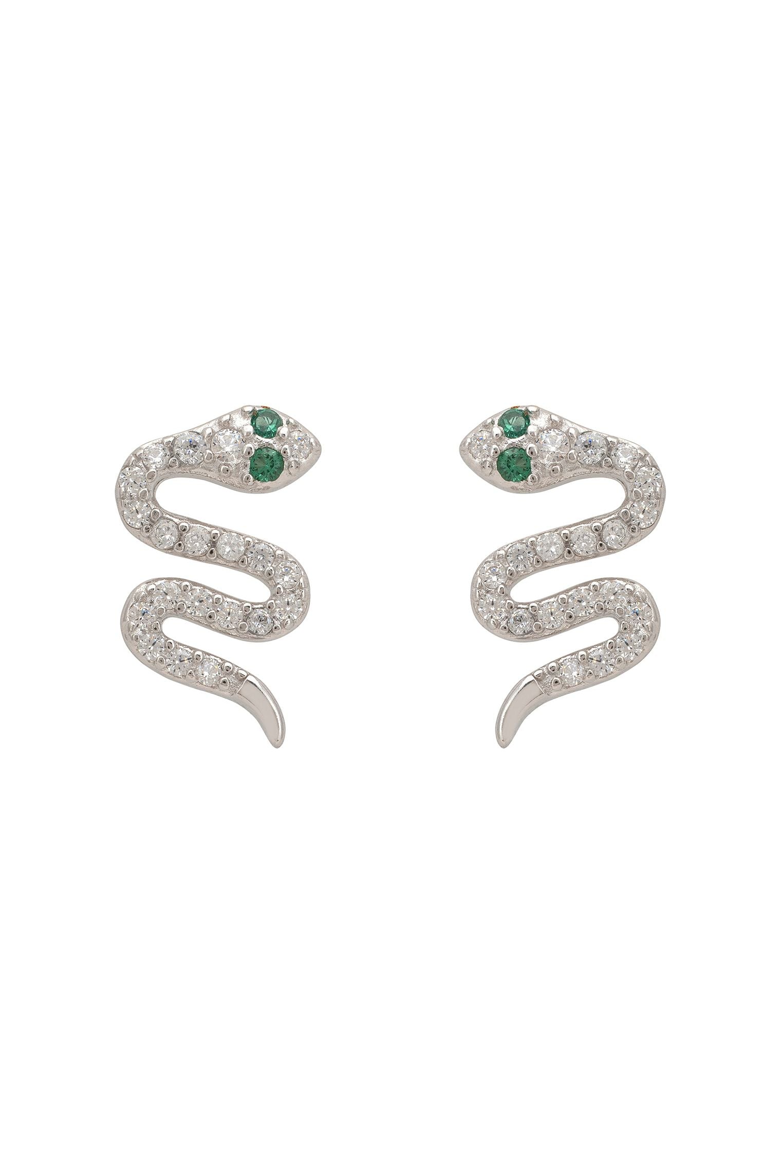 Slither Snake Stud Earrings Cz Silver