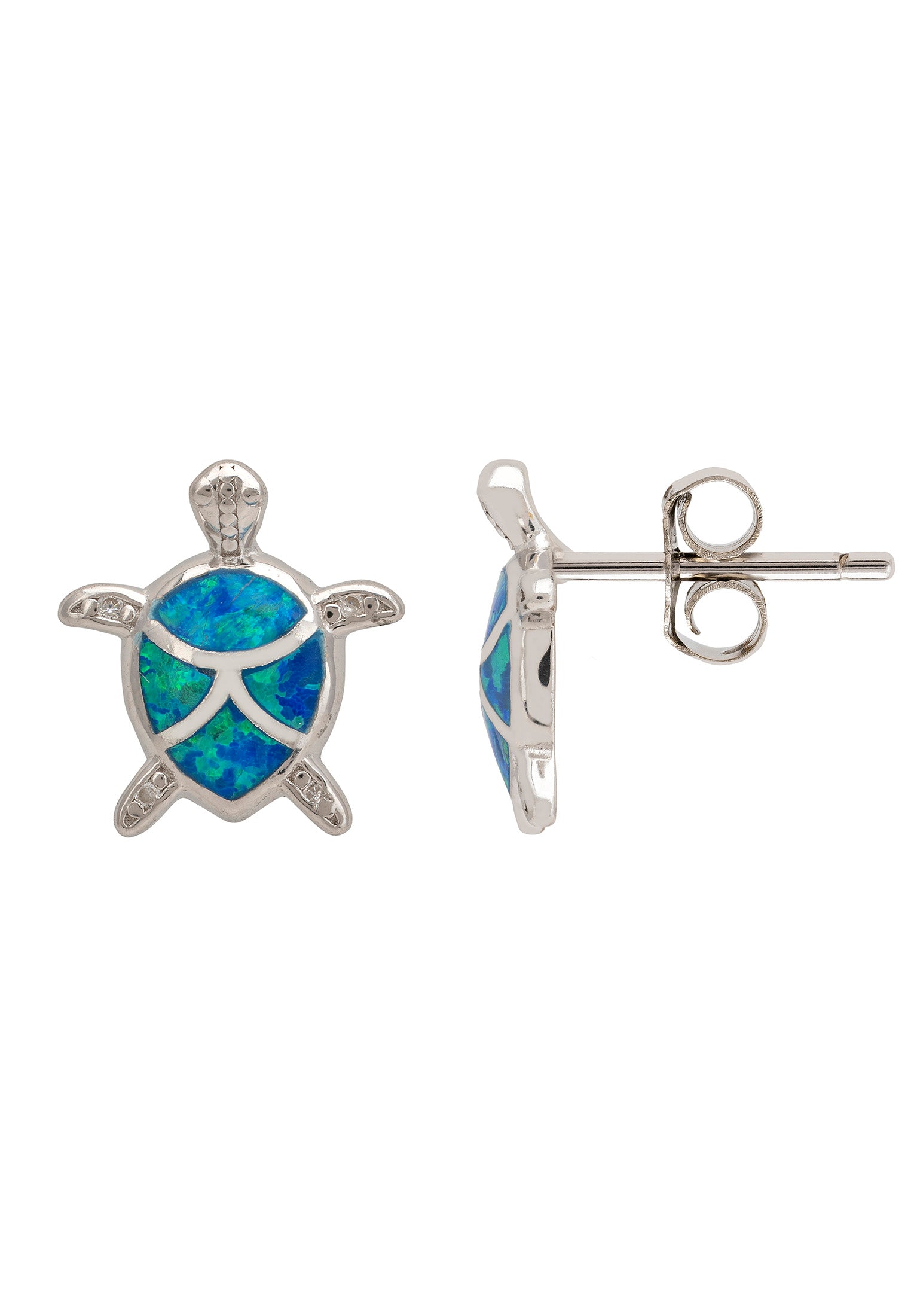 Turtle Blue Opalite Stud Earrings Silver