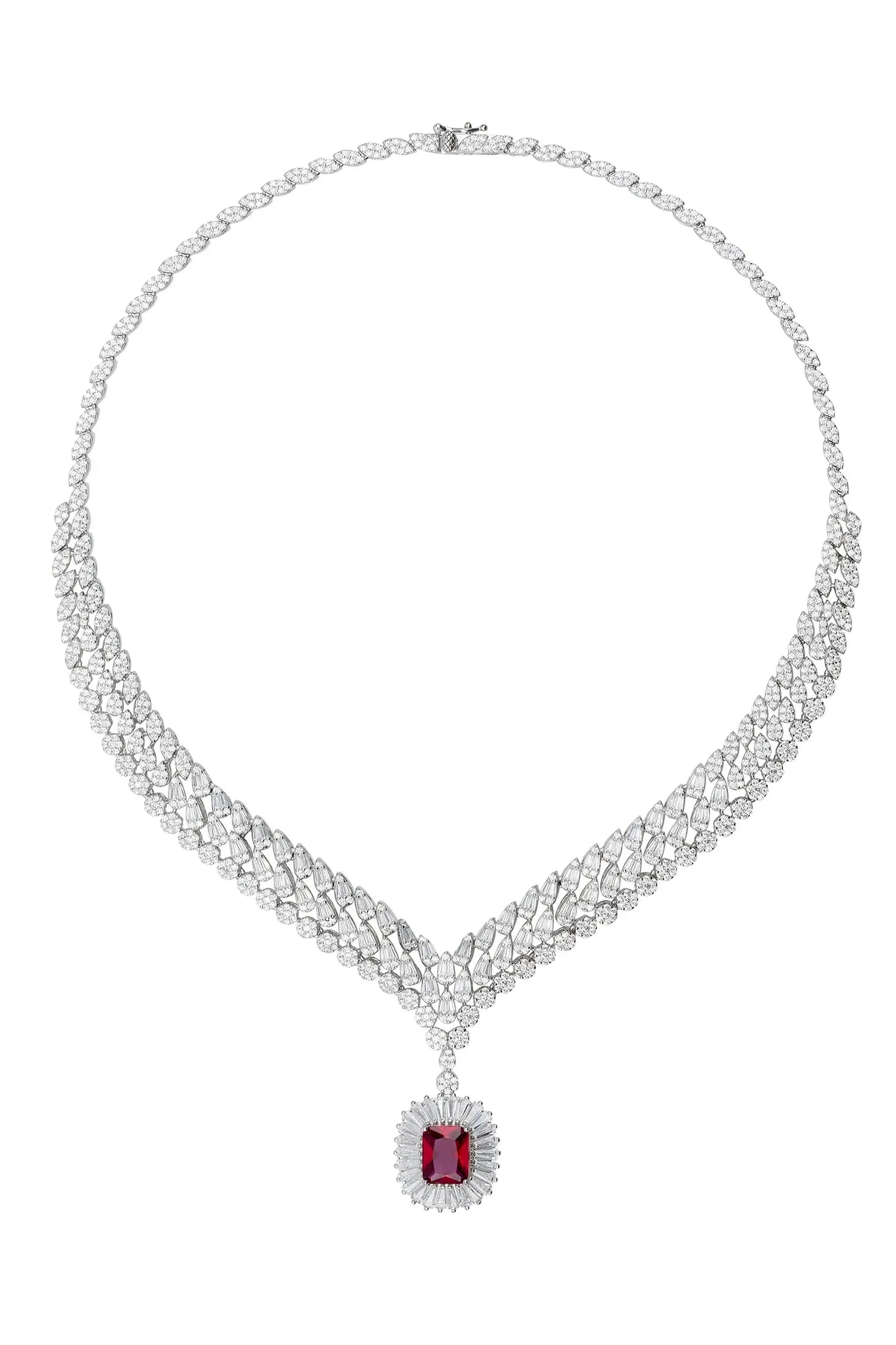 Halo ruby centerpiece diamond necklace.