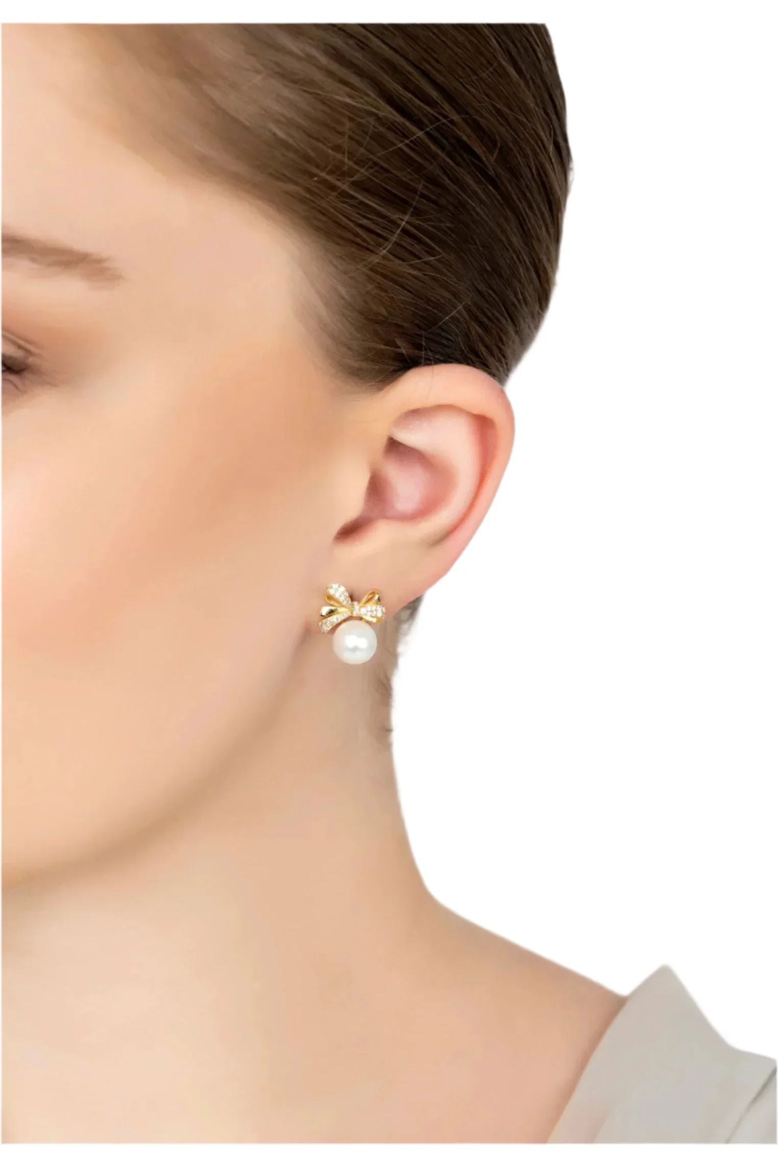 The earring worn by a model.