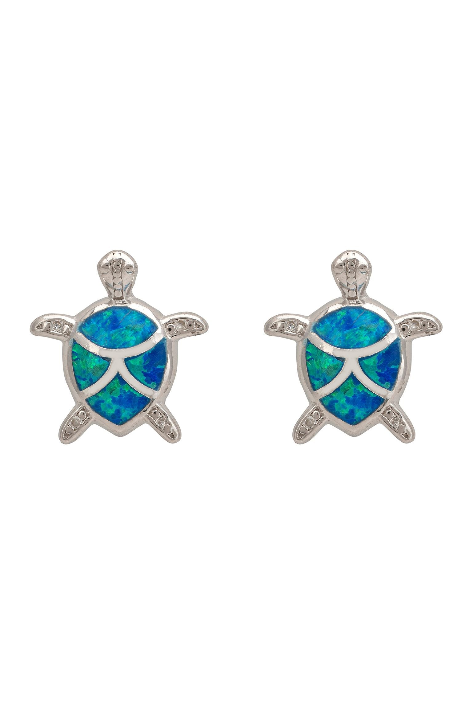 Turtle Blue Opalite Stud Earrings Silver