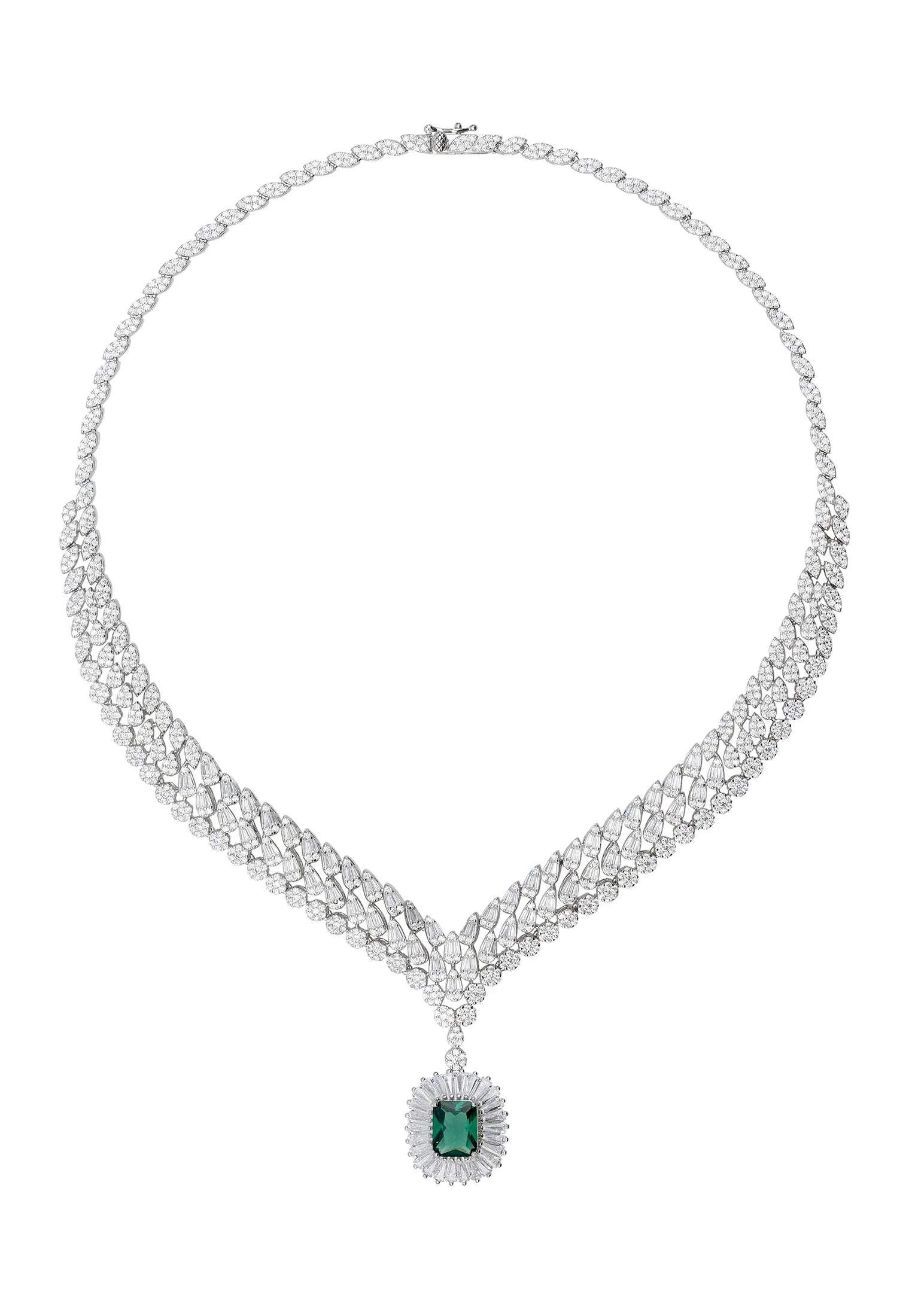 Halo emerald centerpiece diamond necklace.