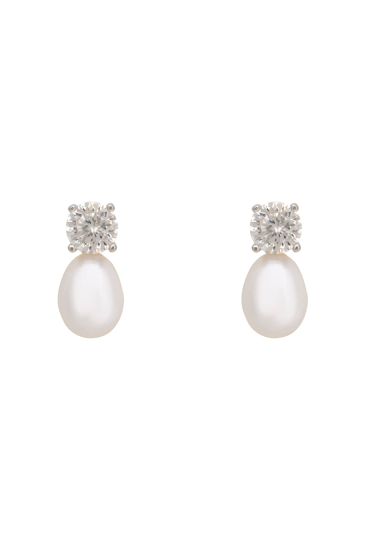 Classic Pearl Moissanite Earrings Silver