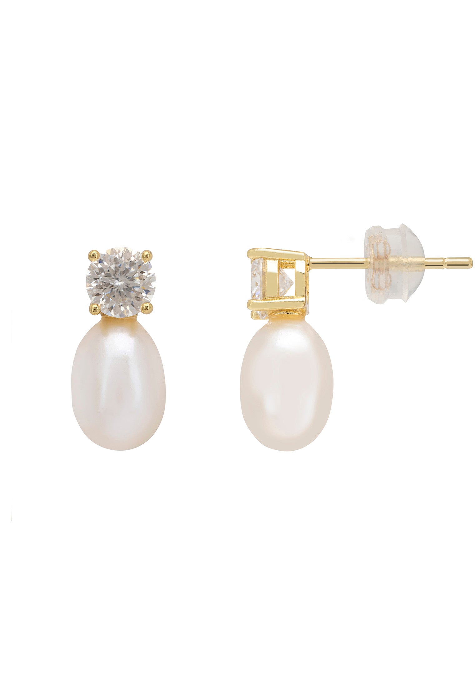 Classic Pearl Moissanite Earrings Gold