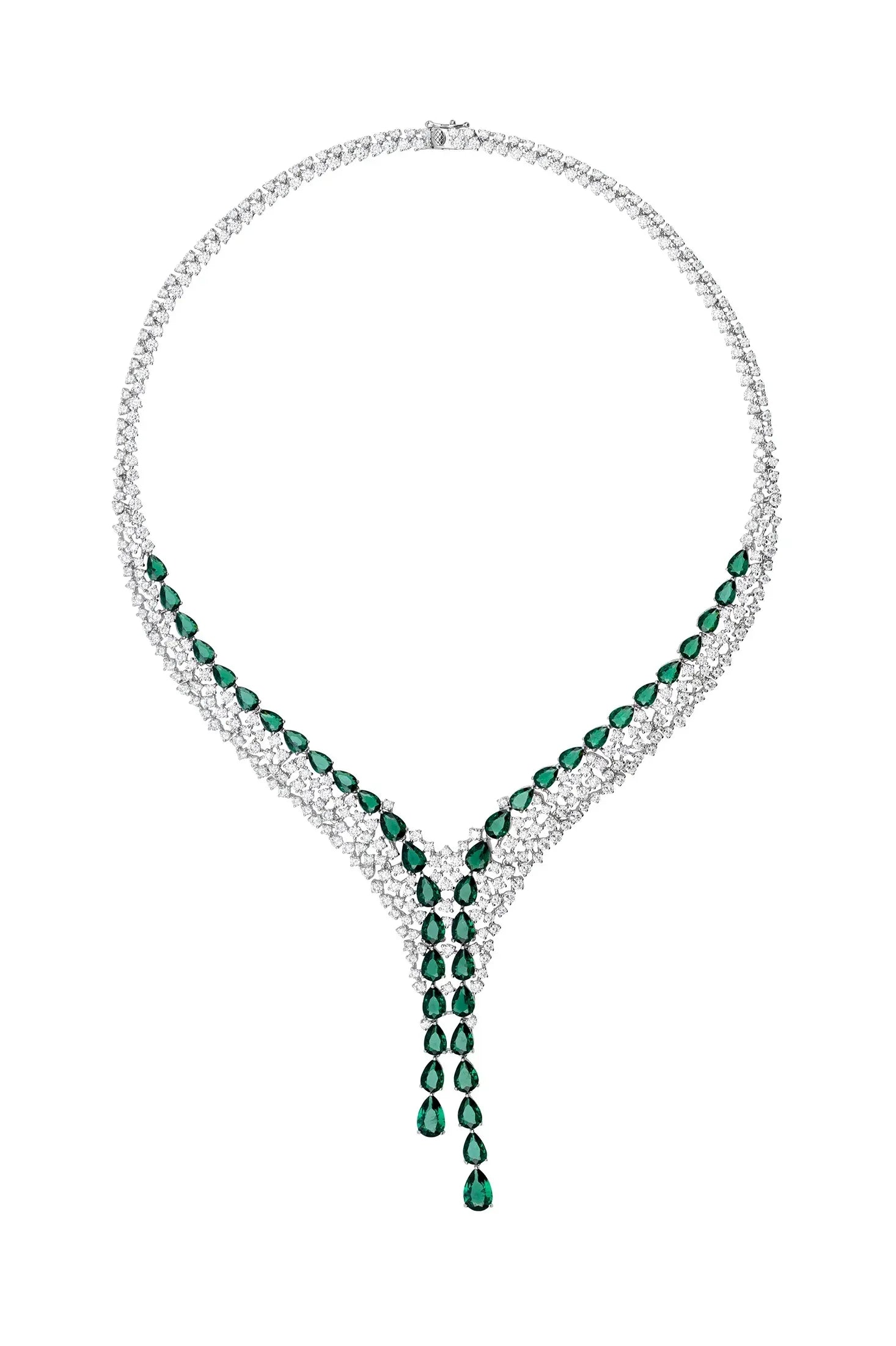Emerald teardrops diamond necklace.