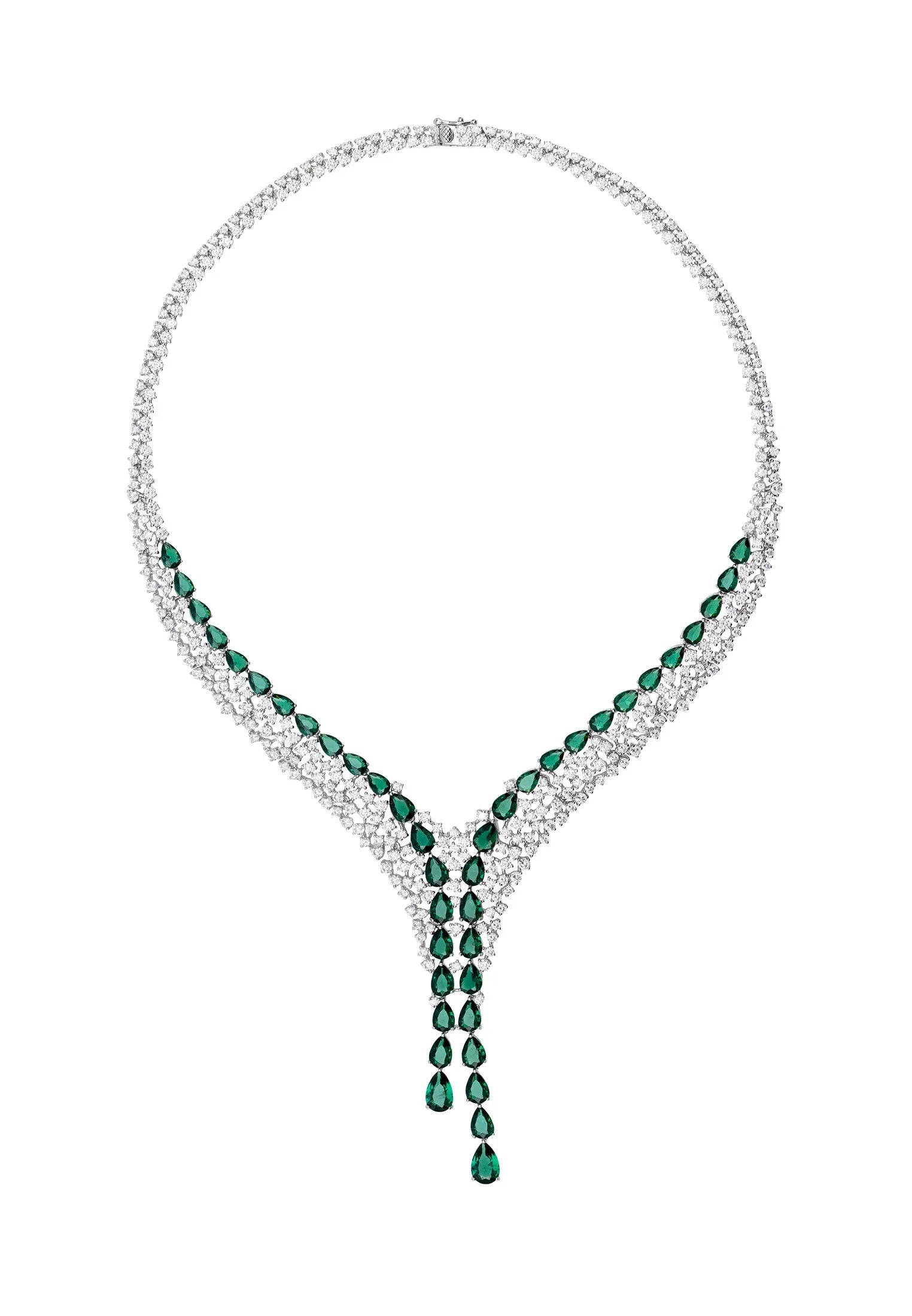Emerald teardrops diamond necklace.